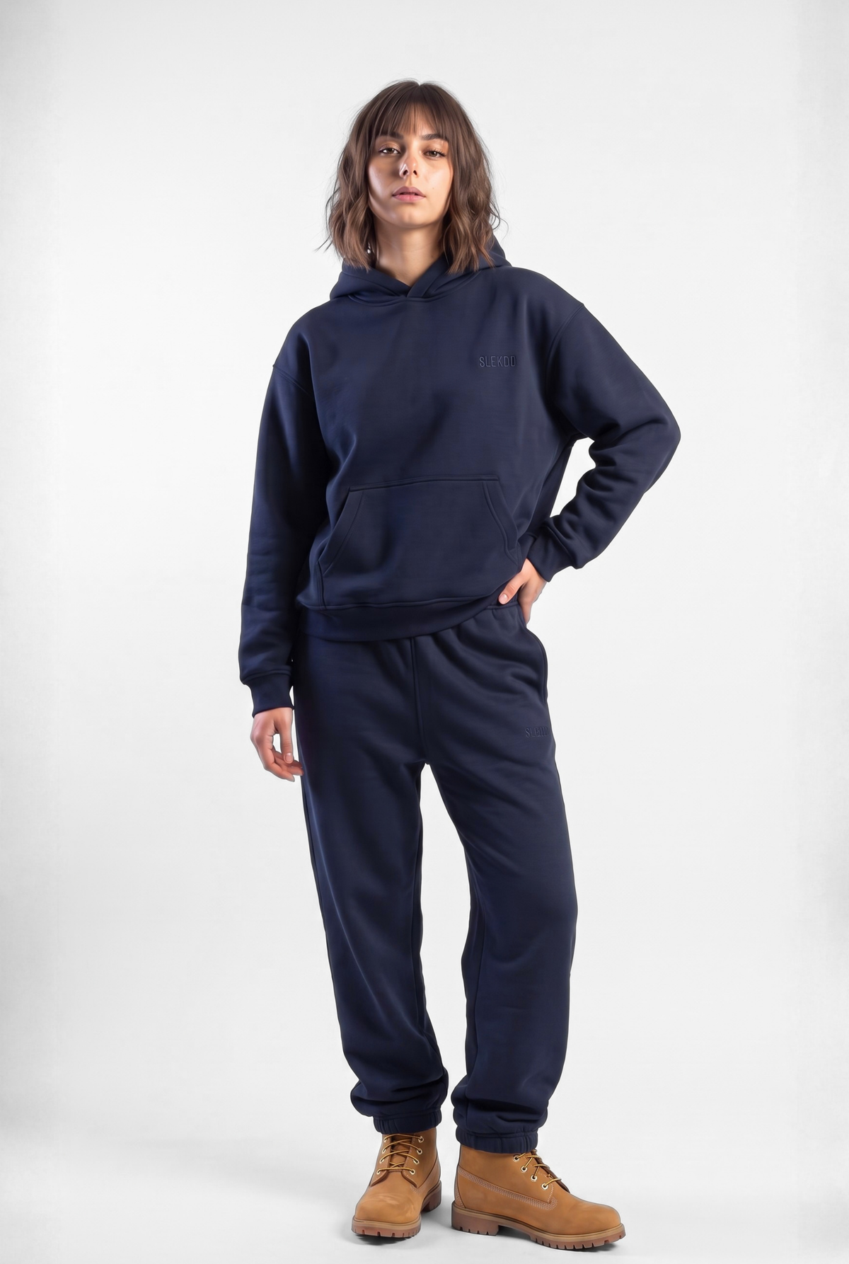 Basics Unisex Dark Navy Tracksuit Oversize Hoodie & Closed Bottom Sweatpants