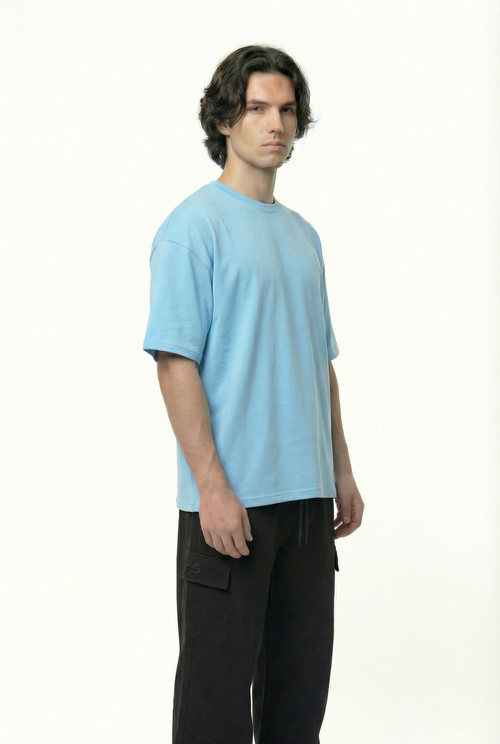 Basic Baby Blue Oversize T-Shirt & Baggy Cargo Pants Set