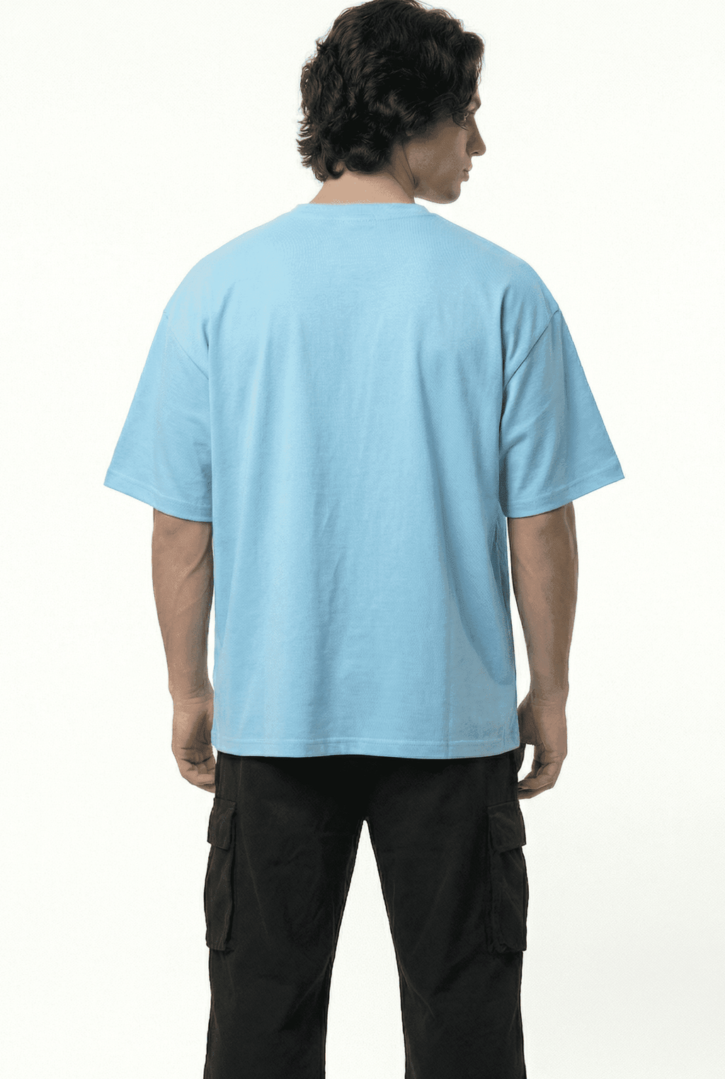 Basic Baby Blue Oversize T-Shirt & Baggy Cargo Pants Set