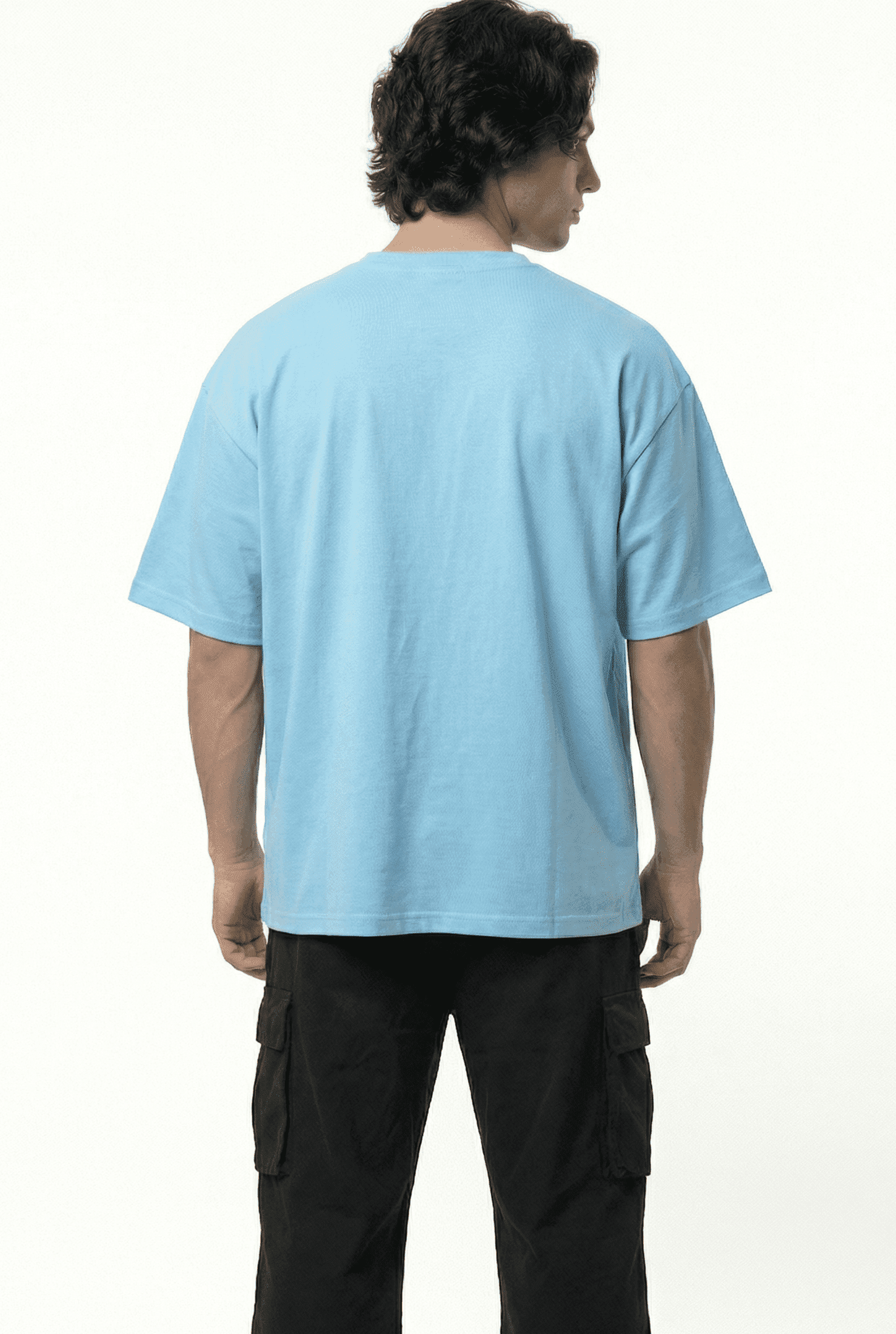 Basic Baby Blue Oversize T-Shirt & Baggy Cargo Pants Set