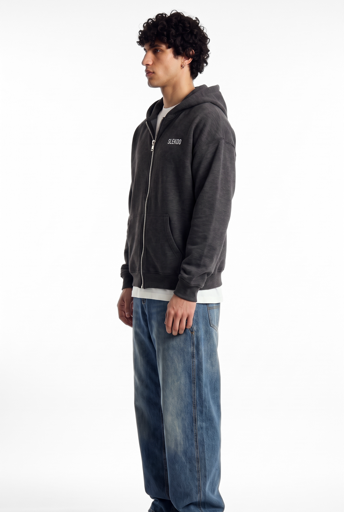 Unisex Stone Grey Oversize 2 Way Zipper Hoodie
