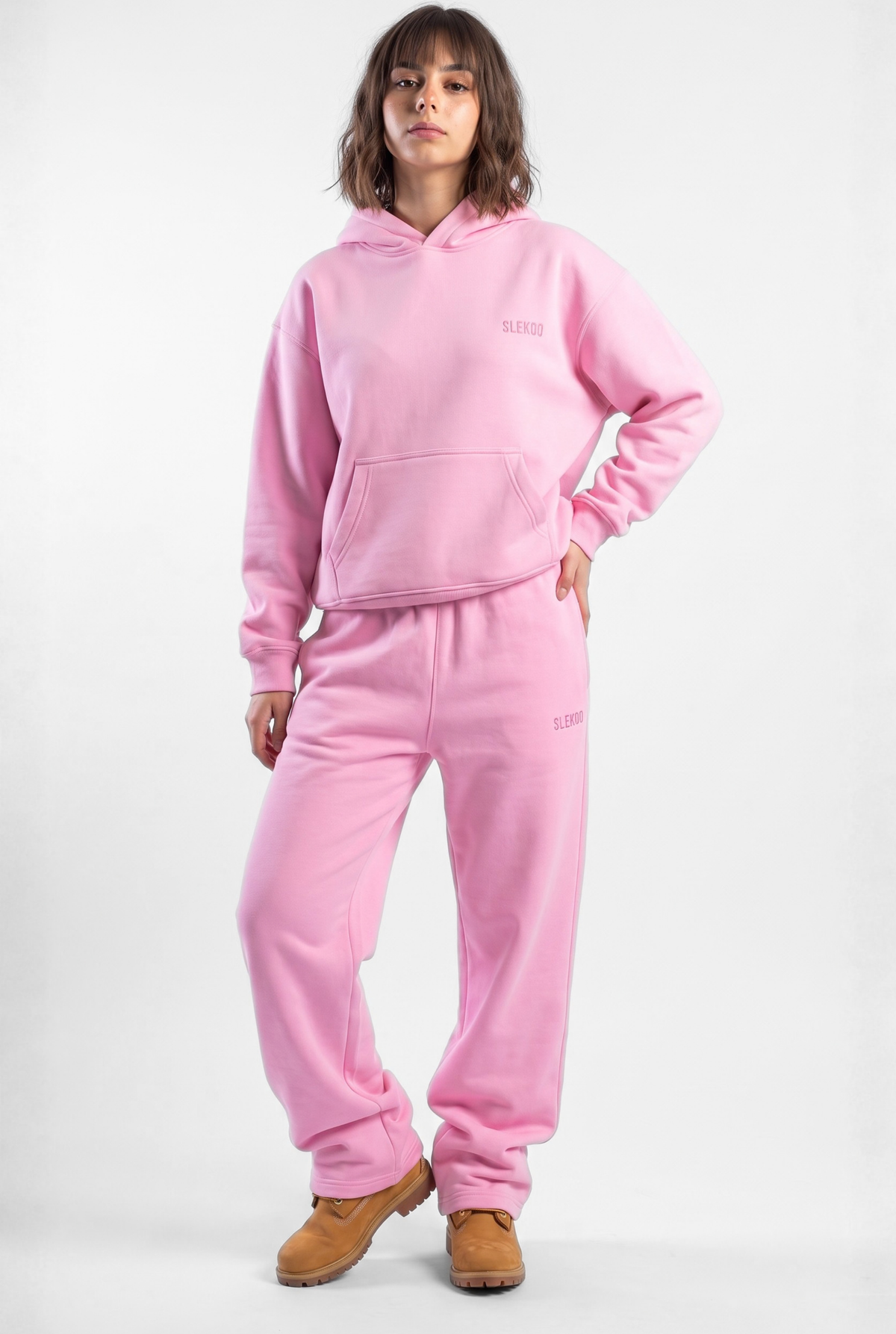 Basics Unisex Pink Tracksuit Oversize Hoodie & Baggy Sweatpants
