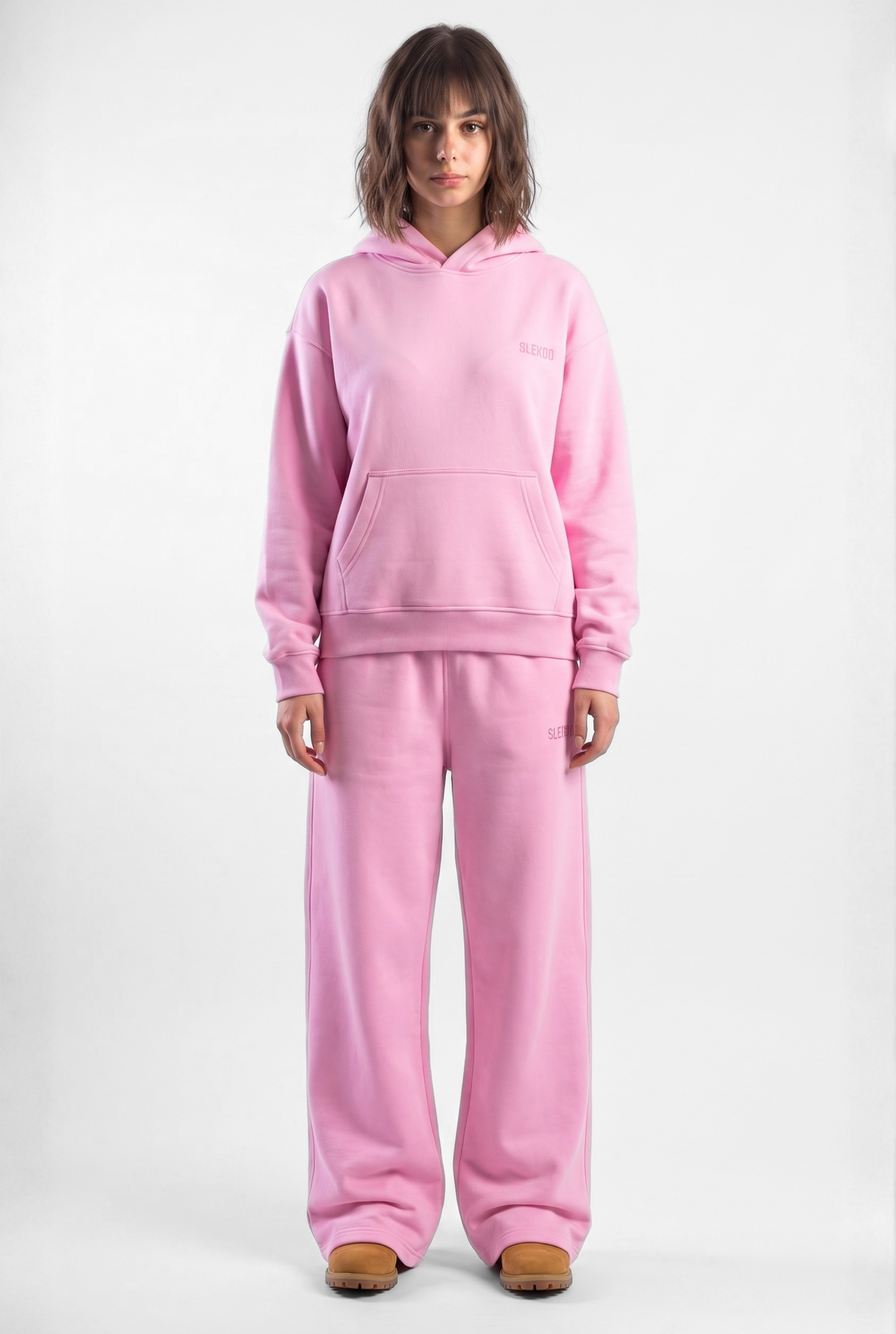 Basics Unisex Pink Tracksuit Oversize Hoodie & Baggy Sweatpants