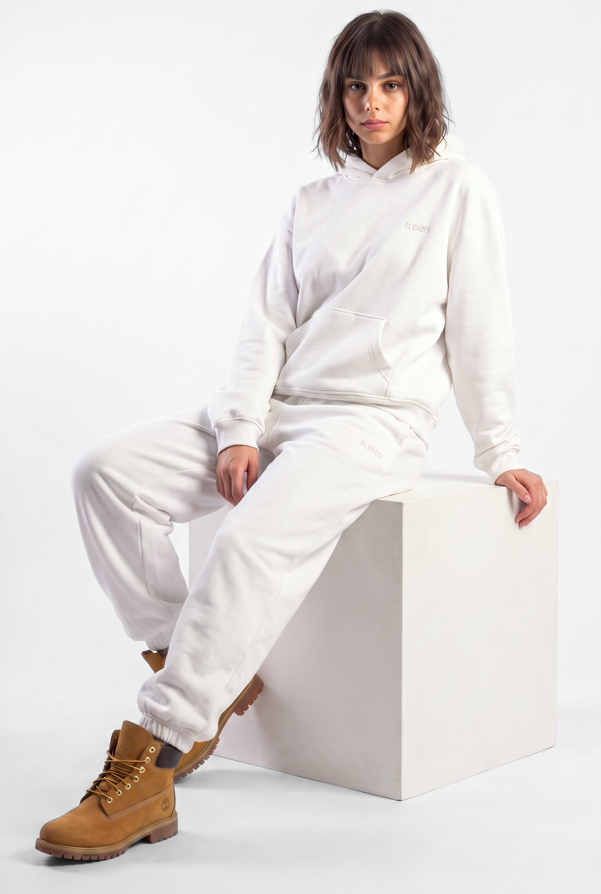 Basics Unisex White Tracksuit Oversize Hoodie & Closed Bottom Sweatpants