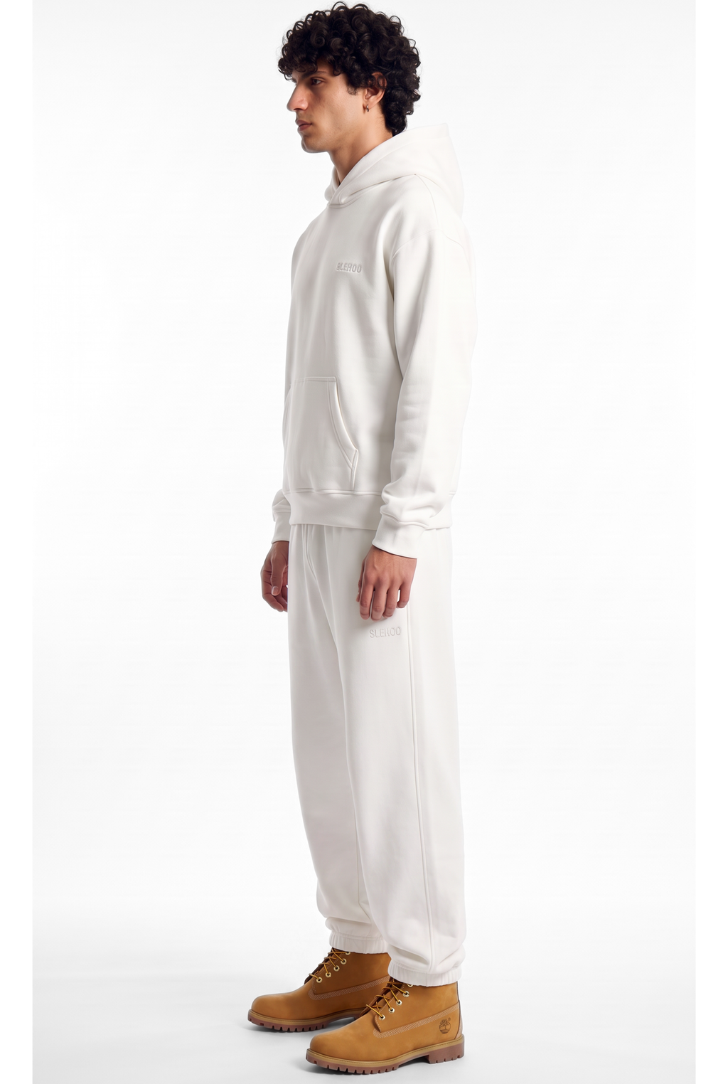 Basics Unisex White Tracksuit Oversize Hoodie & Closed Bottom Sweatpants