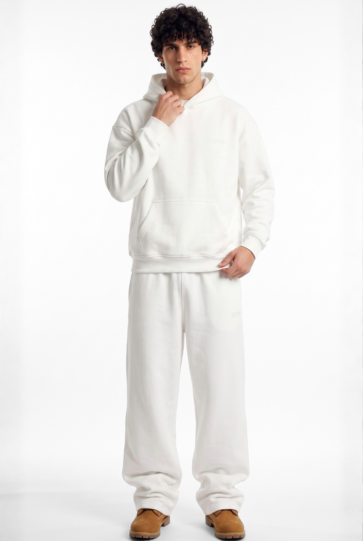Basics Unisex White Tracksuit Oversize Hoodie & Baggy Sweatpants