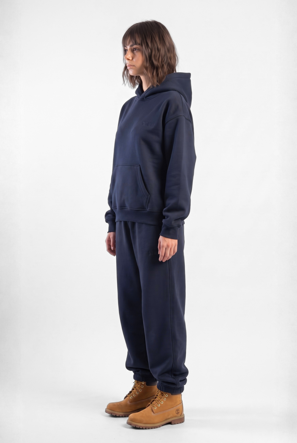 Basics Unisex Dark Navy Tracksuit Oversize Hoodie & Closed Bottom Sweatpants