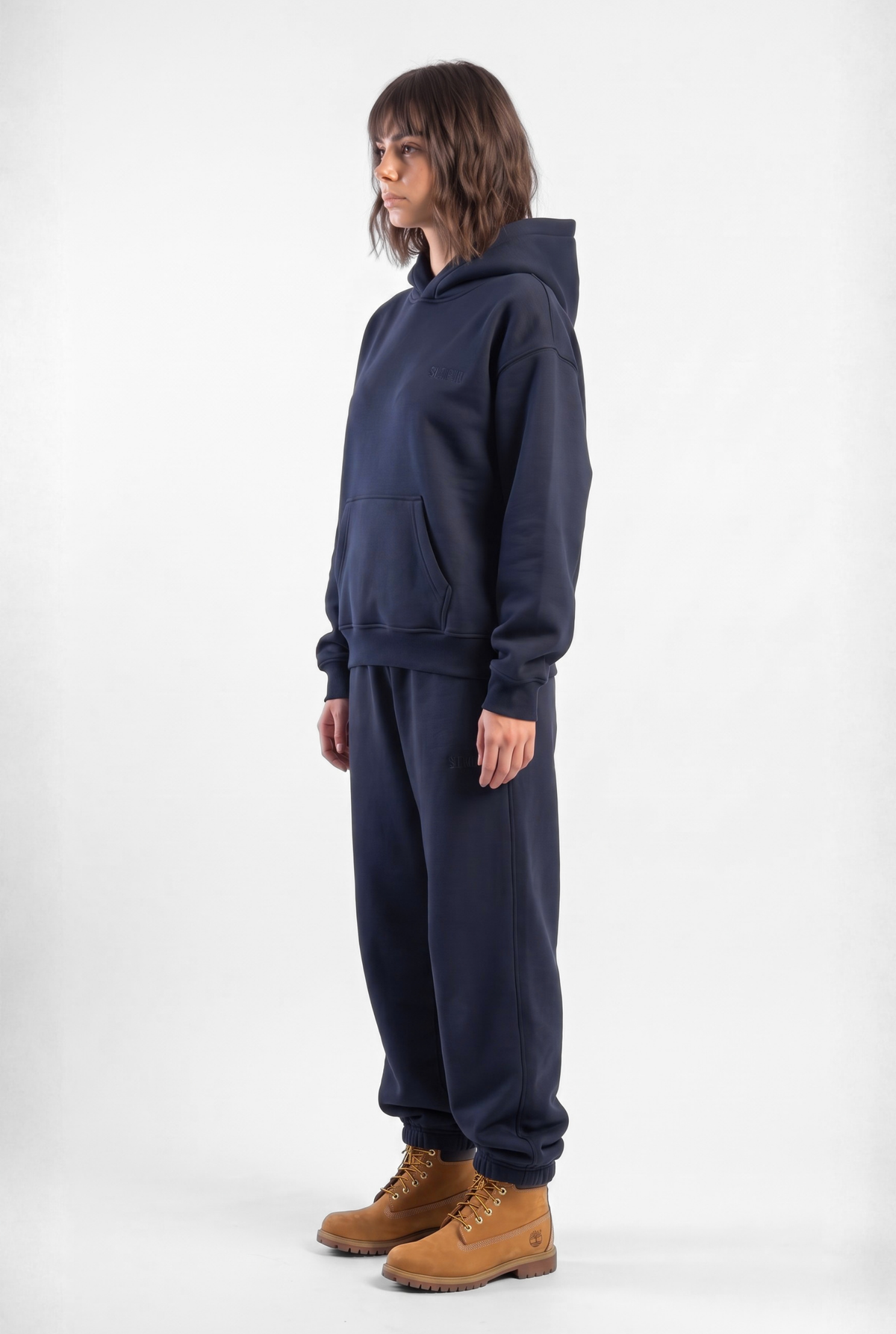 Basics Unisex Dark Navy Tracksuit Oversize Hoodie & Closed Bottom Sweatpants