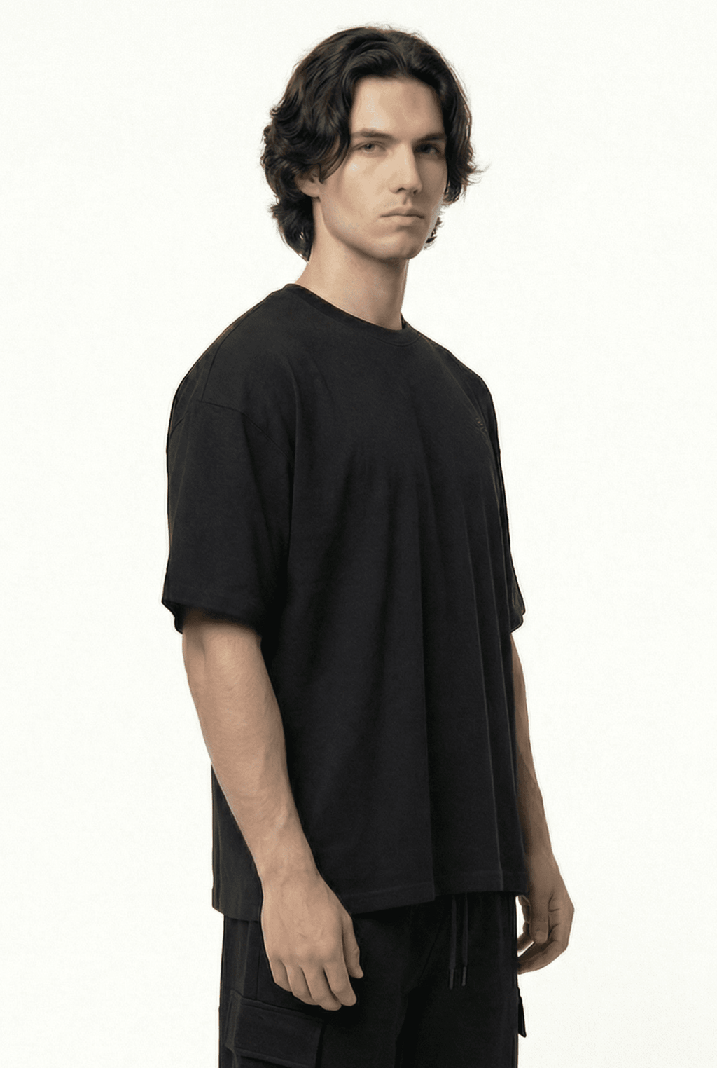 Basic Black Oversize T-Shirt & Baggy Cargo Pants Set