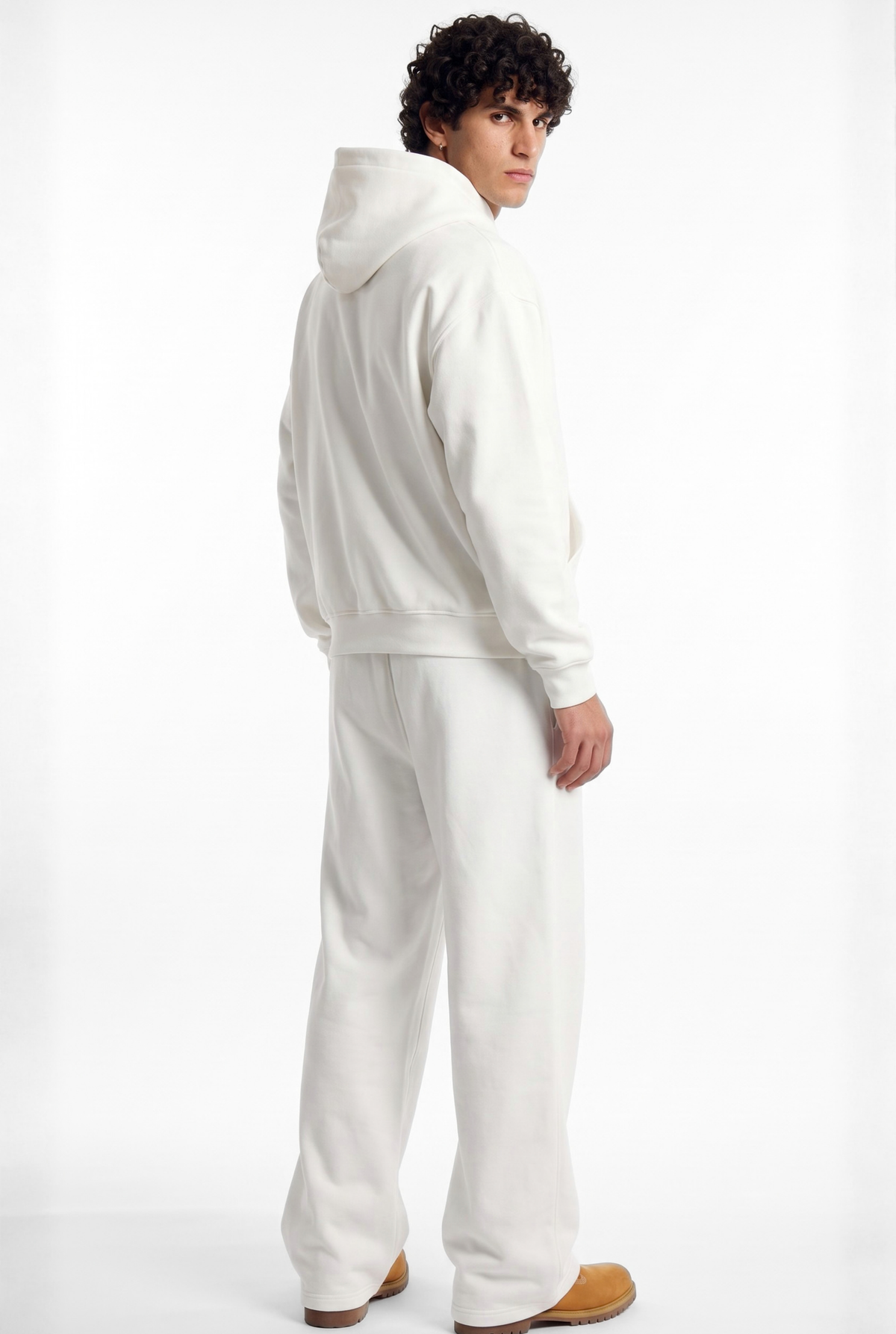 Basics Unisex White Tracksuit Oversize Hoodie & Baggy Sweatpants