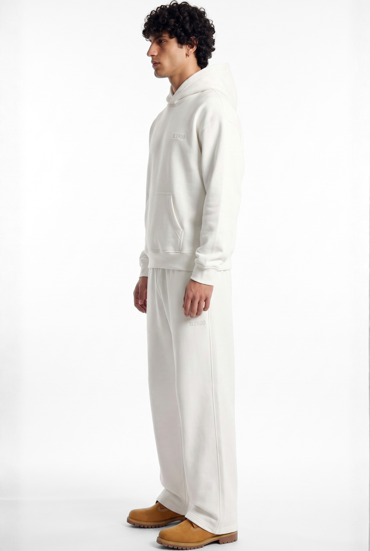 Basics Unisex White Tracksuit Oversize Hoodie & Baggy Sweatpants