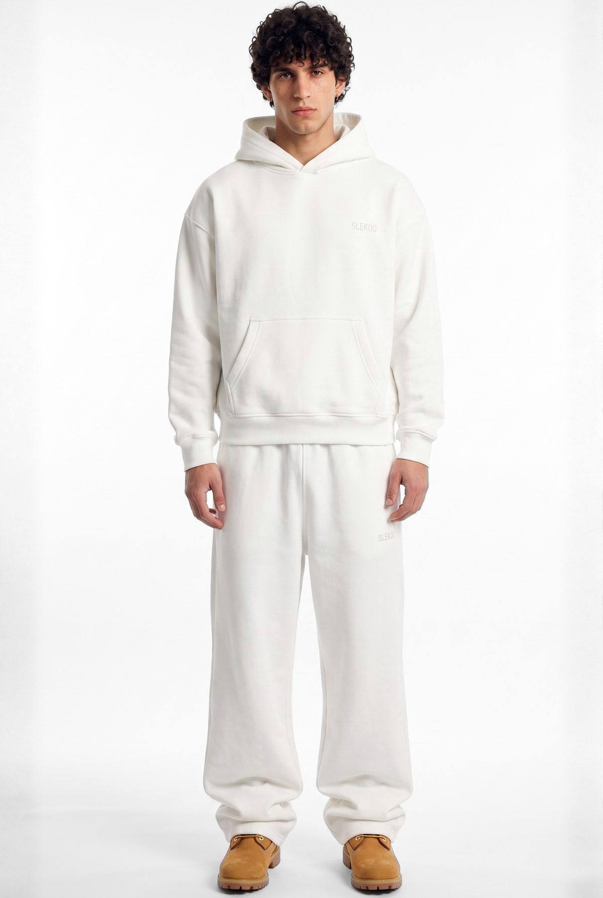 Basics Unisex White Tracksuit Oversize Hoodie & Baggy Sweatpants