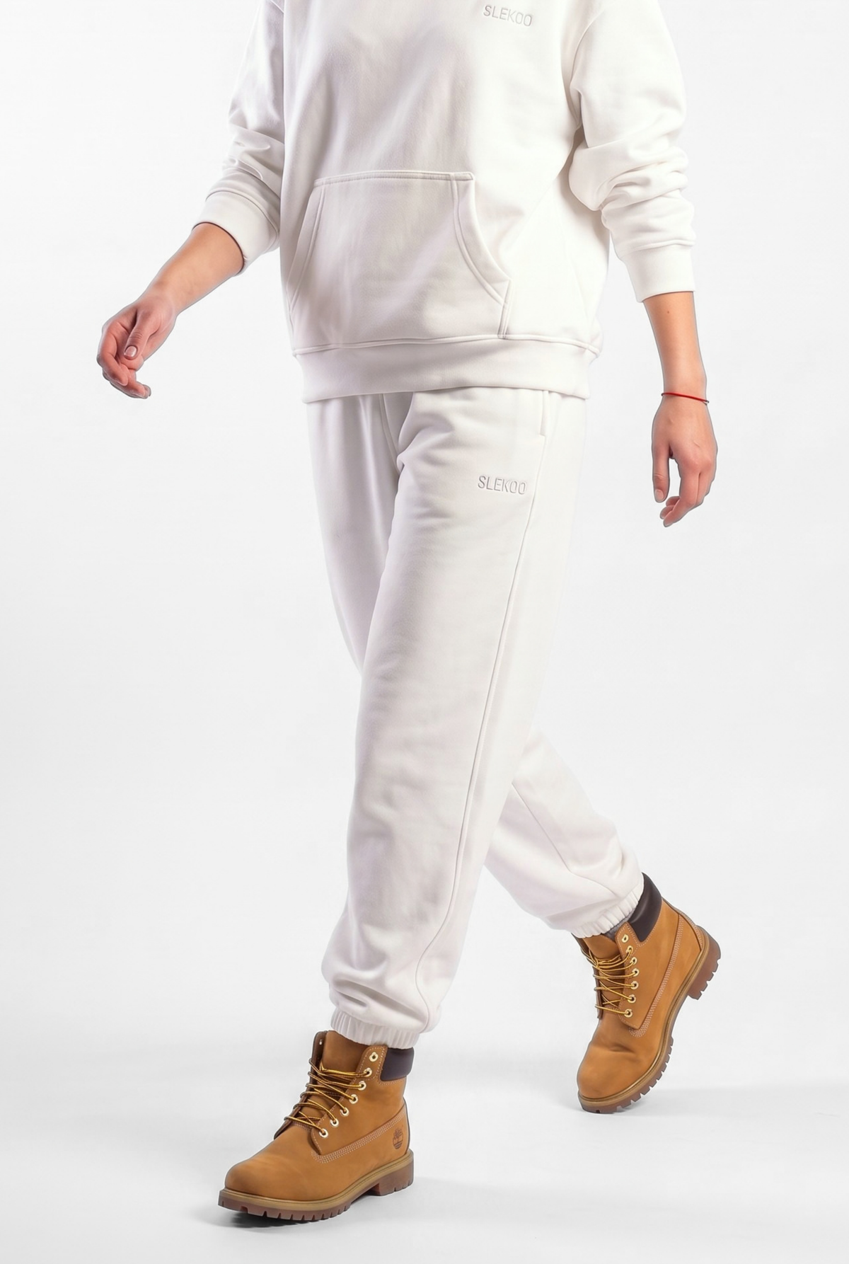 Basics Unisex White Tracksuit Oversize Hoodie & Closed Bottom Sweatpants