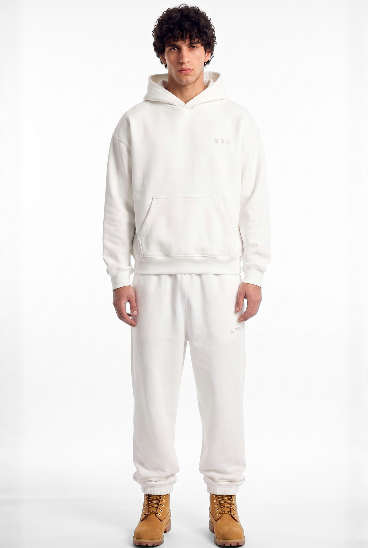 Basics Unisex White Tracksuit Oversize Hoodie & Closed Bottom Sweatpants