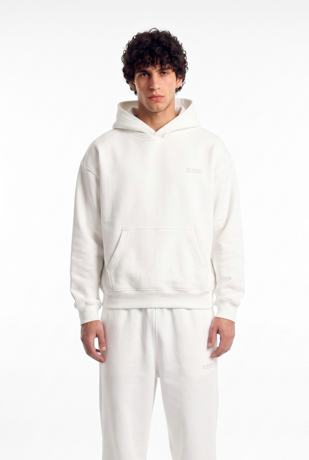 Basics Unisex White Tracksuit Oversize Hoodie & Closed Bottom Sweatpants