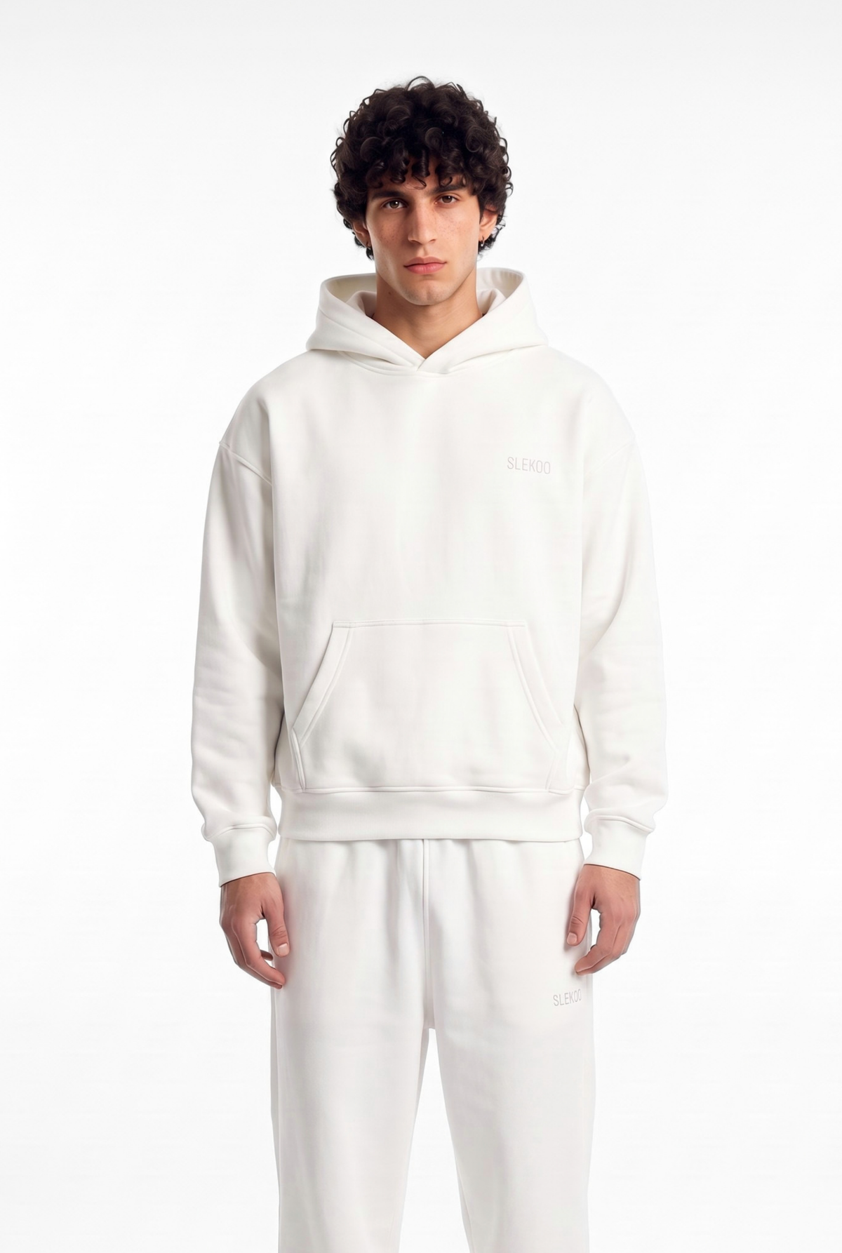 Basics Unisex White Tracksuit Oversize Hoodie & Closed Bottom Sweatpants