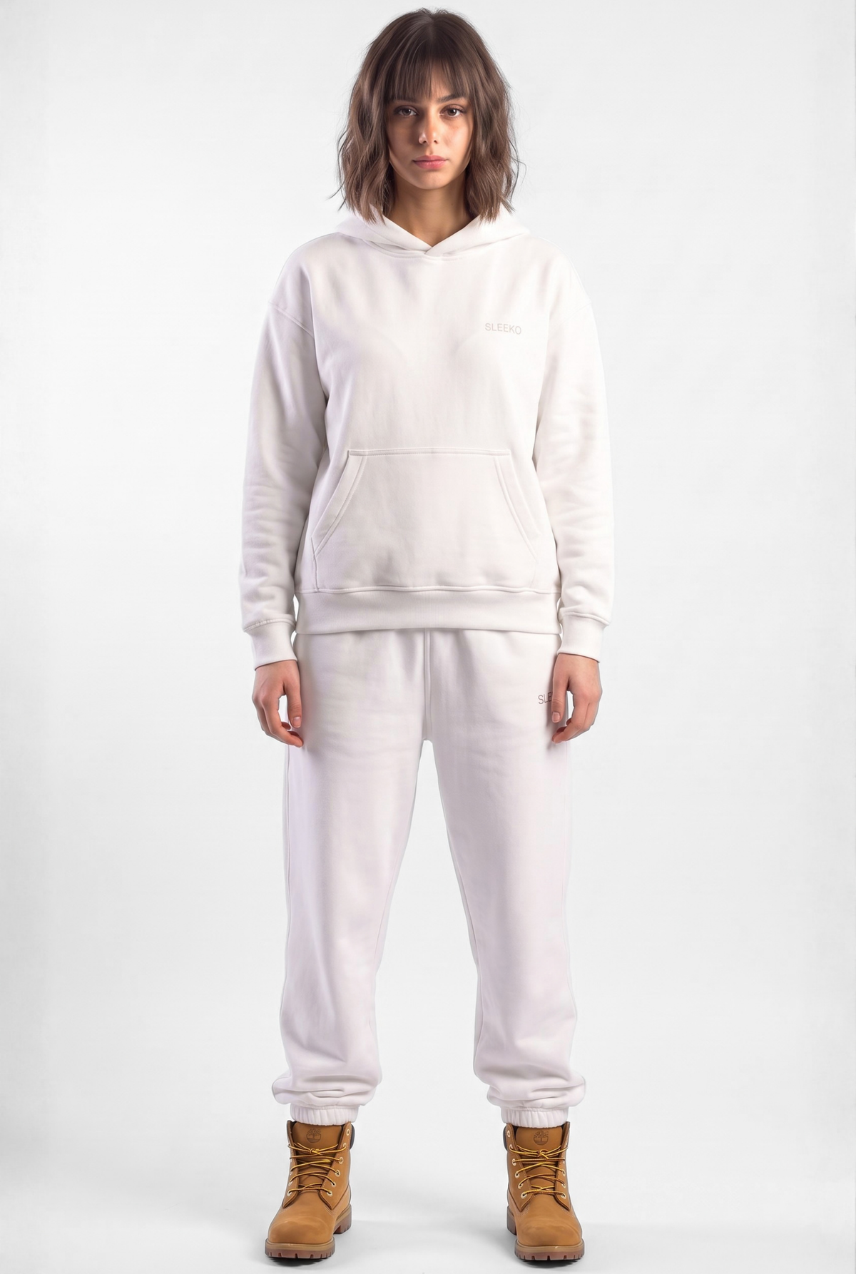Basics Unisex White Tracksuit Oversize Hoodie & Closed Bottom Sweatpants