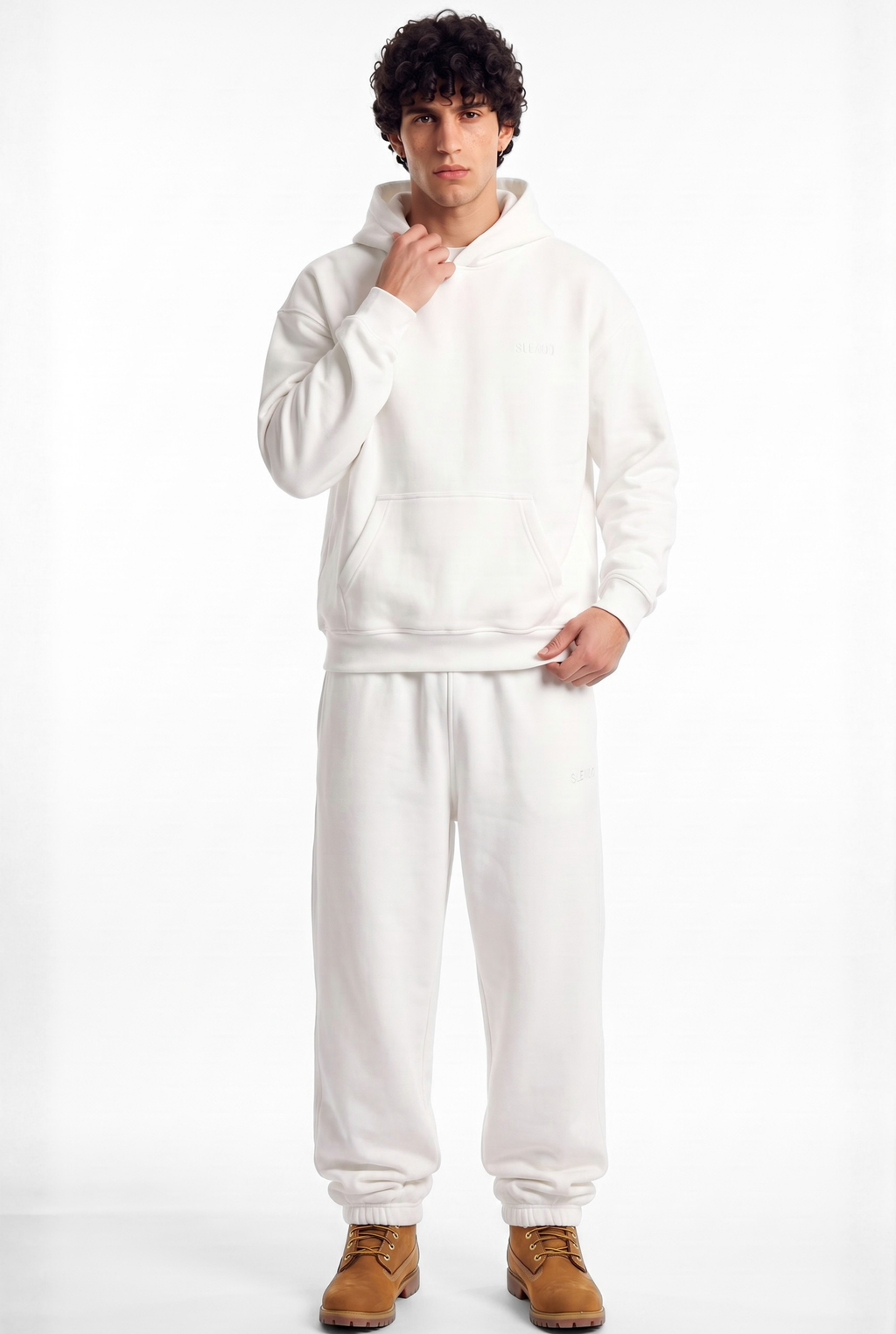 Basics Unisex White Tracksuit Oversize Hoodie & Closed Bottom Sweatpants