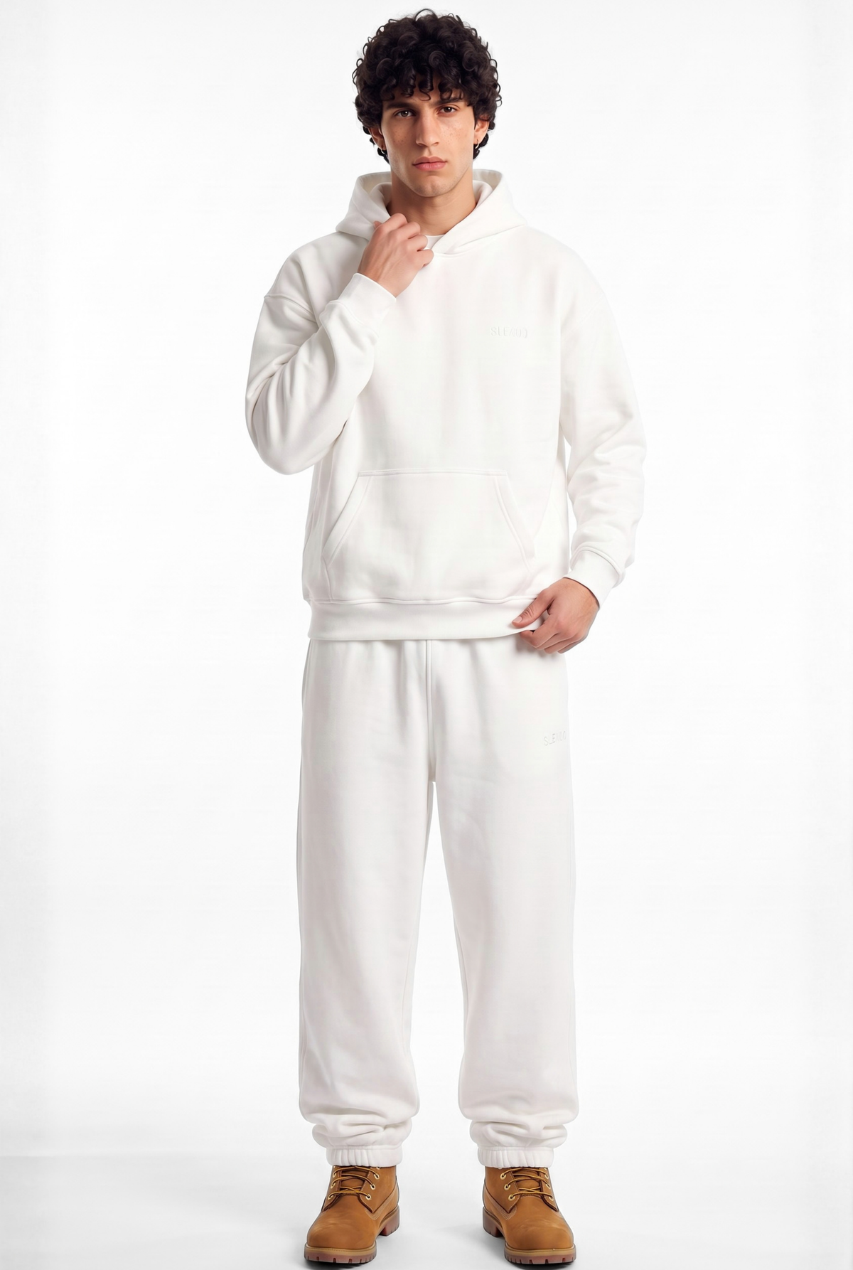 Basics Unisex White Tracksuit Oversize Hoodie & Closed Bottom Sweatpants