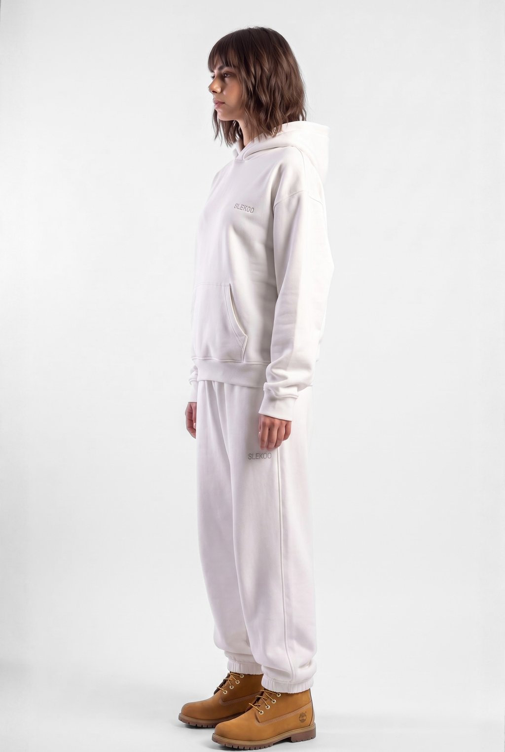 Basics Unisex White Tracksuit Oversize Hoodie & Closed Bottom Sweatpants