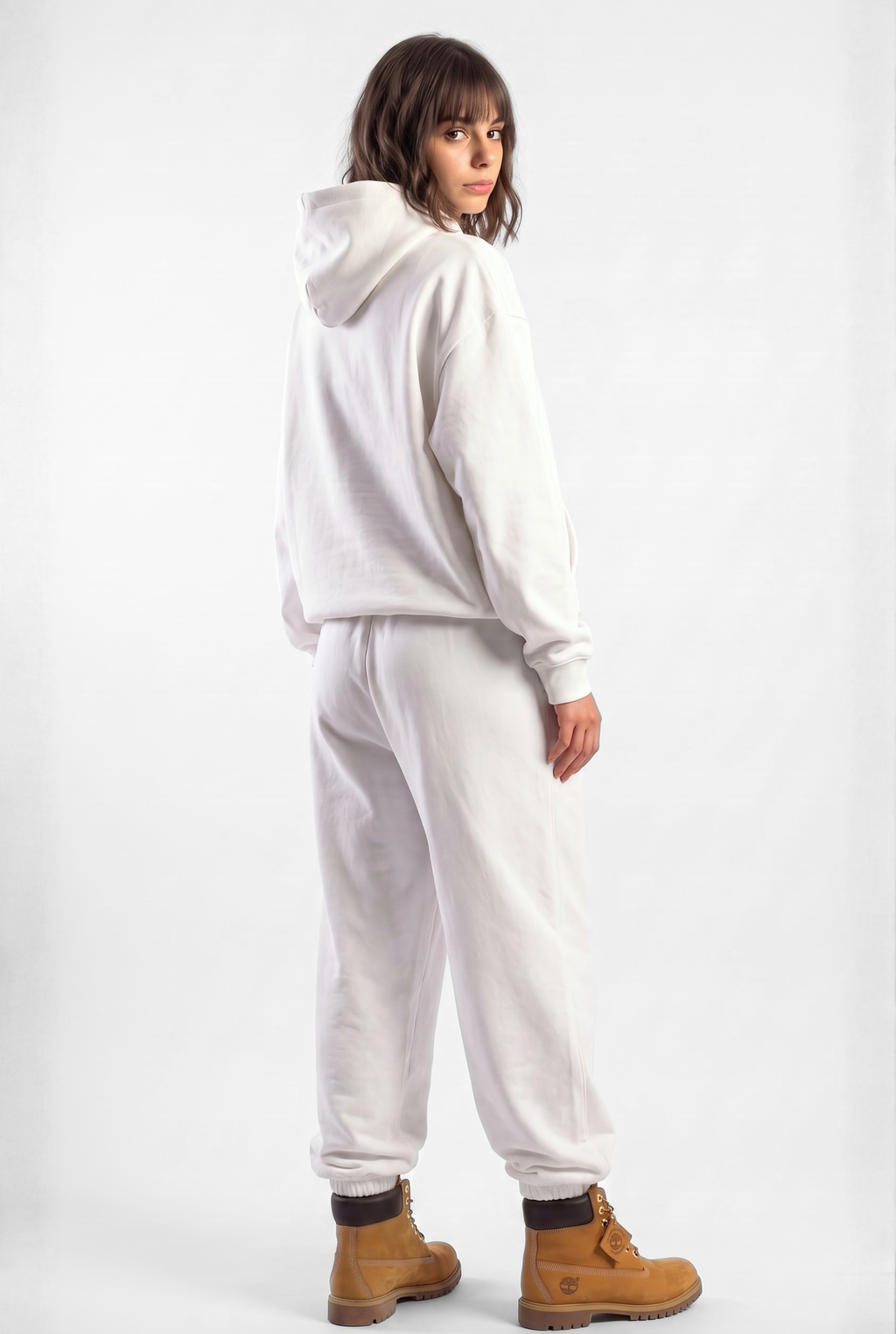 Basics Unisex White Tracksuit Oversize Hoodie & Closed Bottom Sweatpants