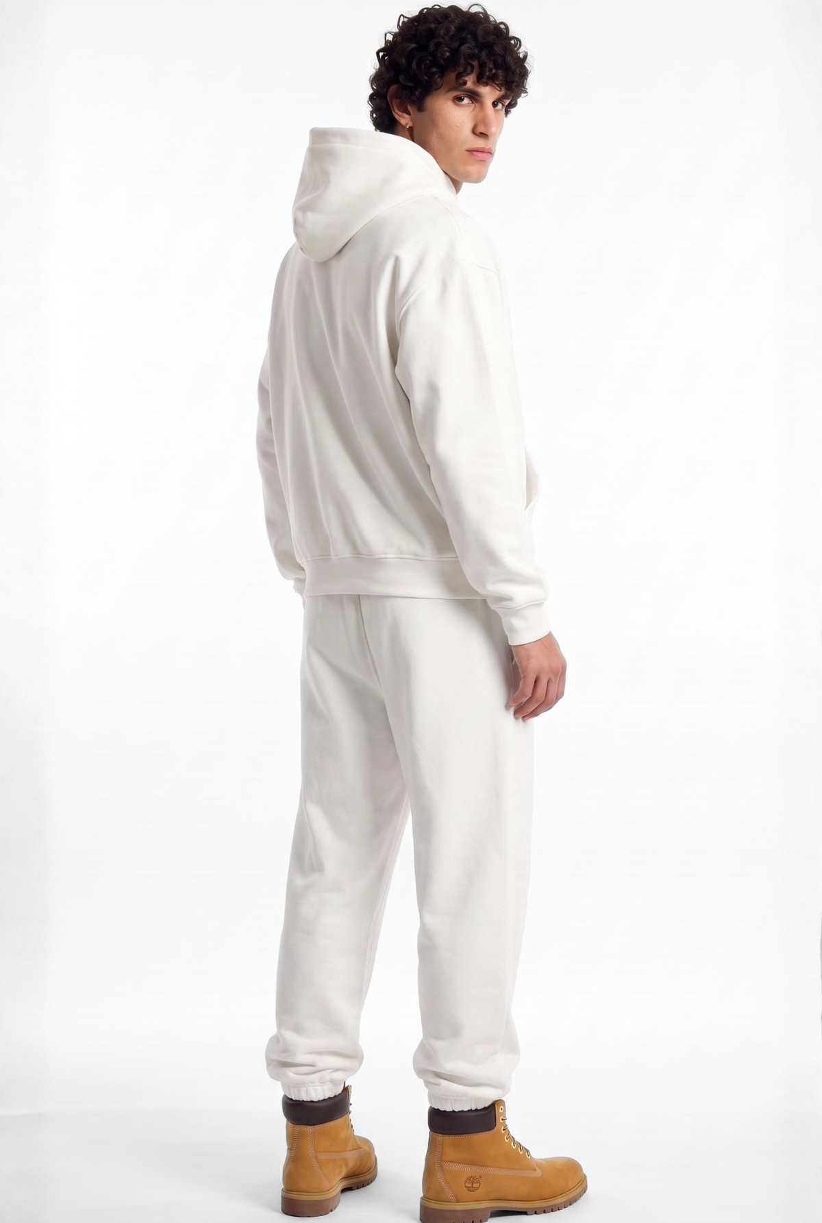 Basics Unisex White Tracksuit Oversize Hoodie & Closed Bottom Sweatpants