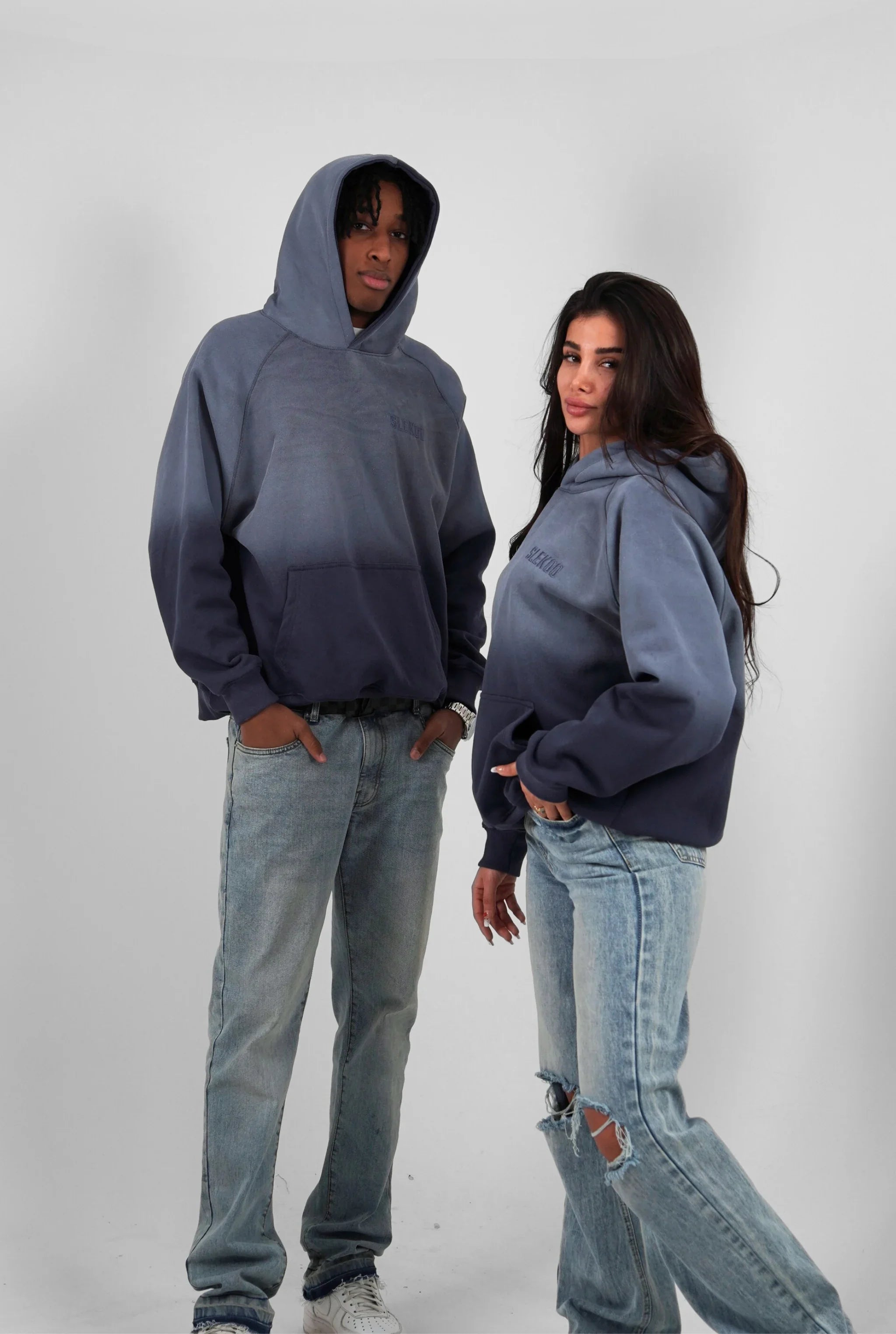 Unisex Faded Washed Oversize Hoodie Dark Navy Blue Edition