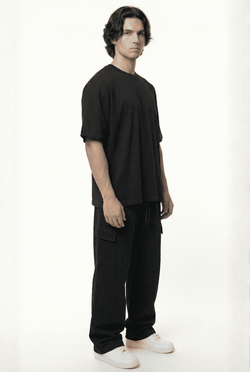 Basic Black Oversize T-Shirt & Baggy Cargo Pants Set