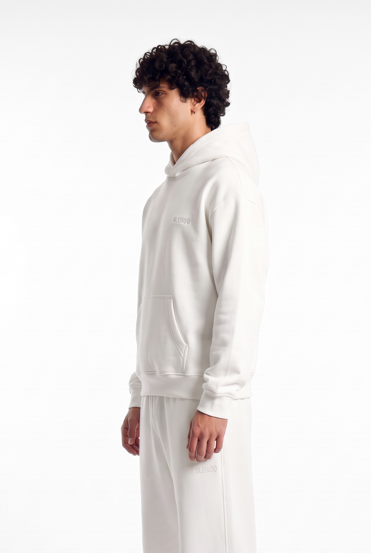 Basics Unisex White Tracksuit Oversize Hoodie & Closed Bottom Sweatpants