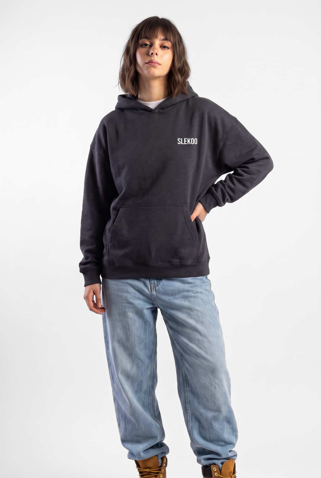 Unisex Stone Grey Oversize Slekoo Hoodie