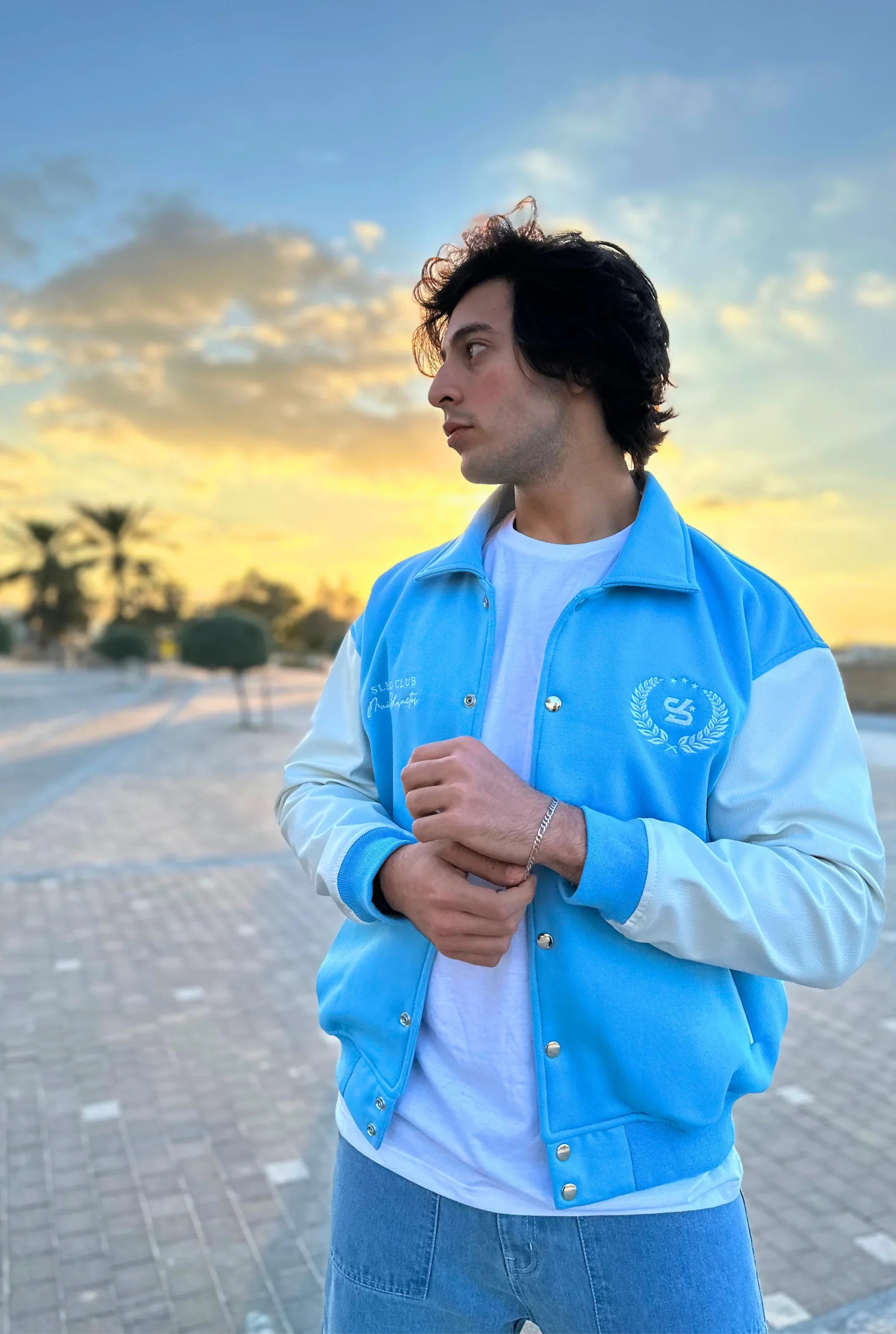 Unisex Slekoo Baby Blue Varsity Jacket