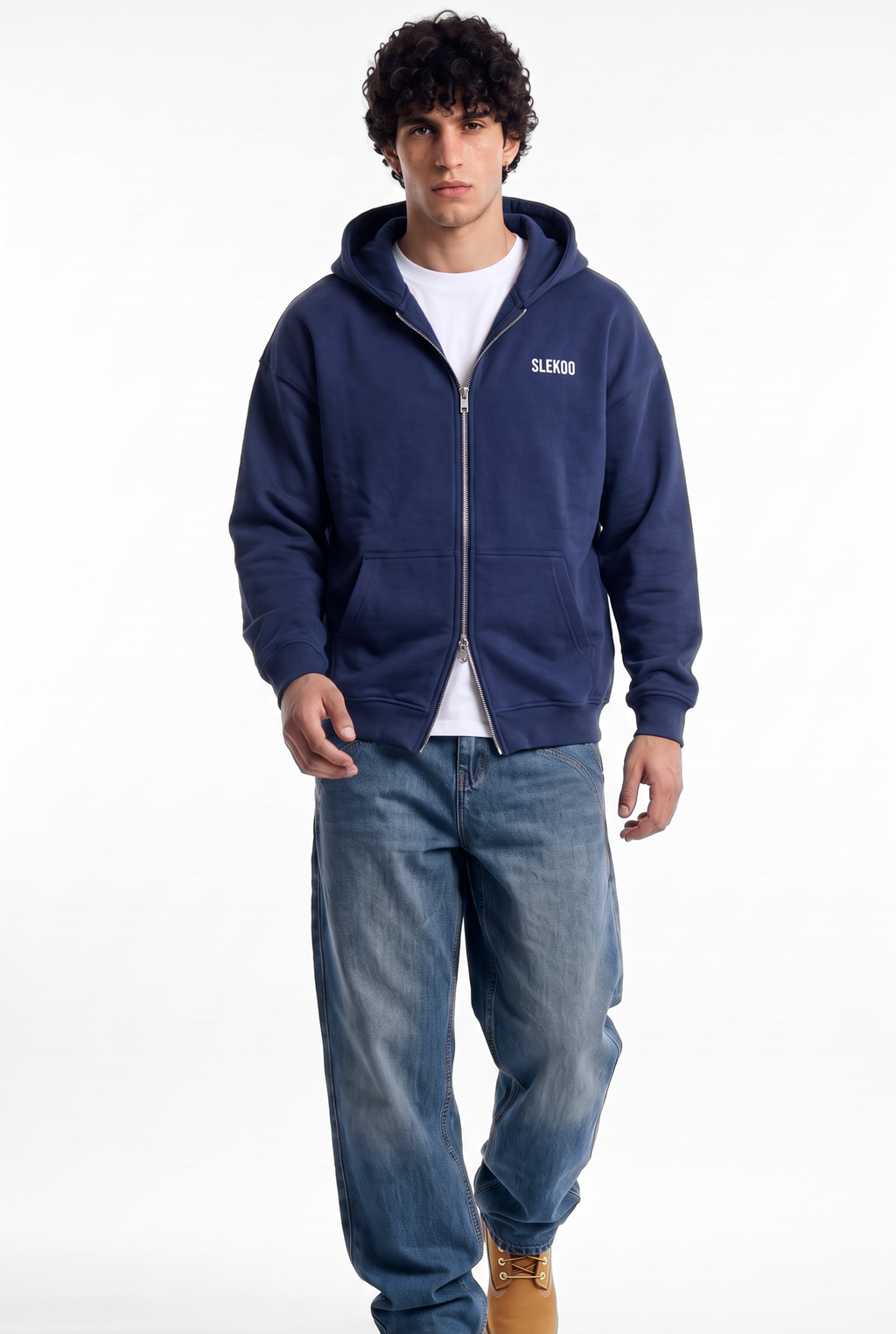 Unisex Navy Oversize 2 Way Zipper Hoodie