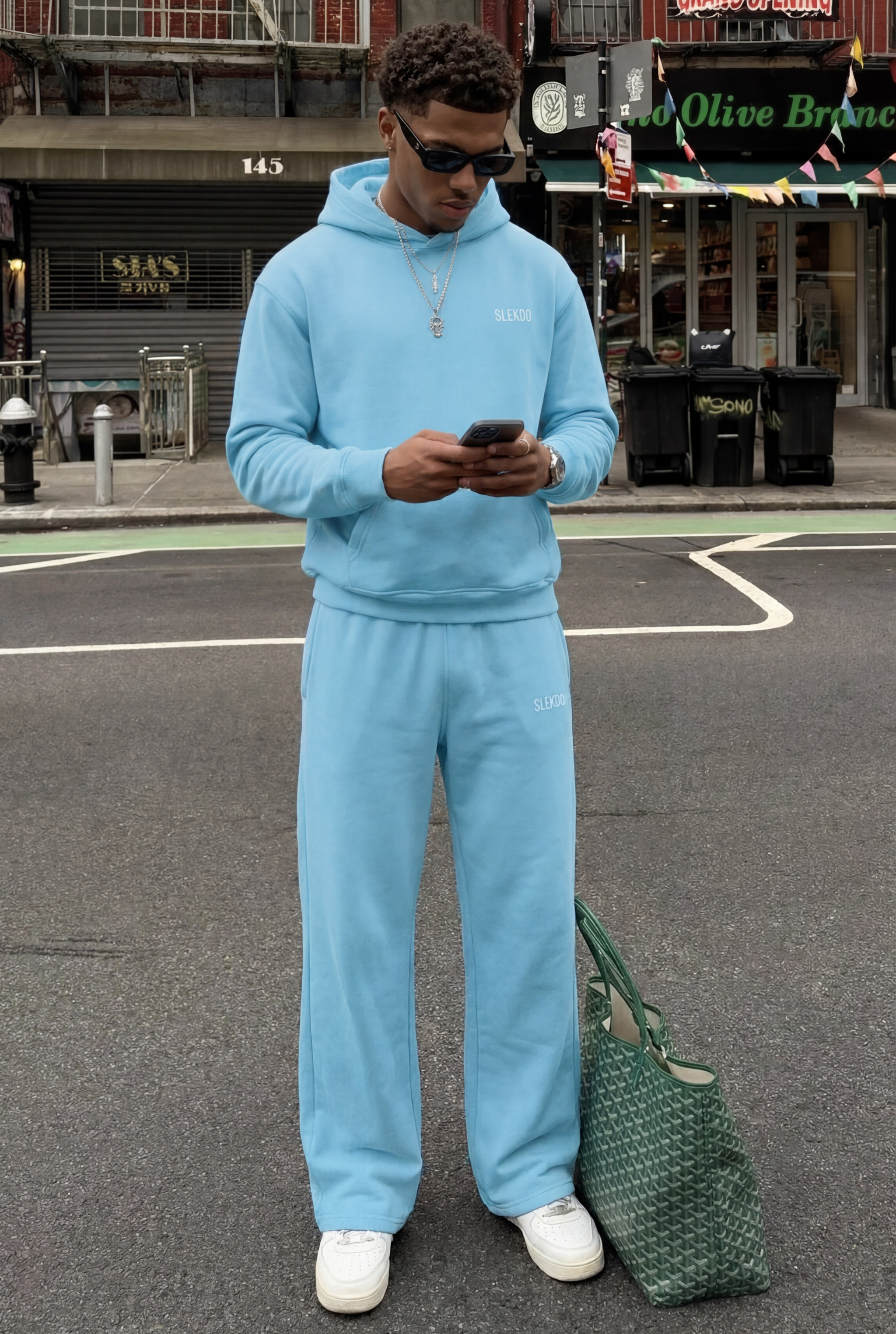 Basics Unisex Baby Blue Tracksuit Oversize Hoodie & Baggy Sweatpants V1