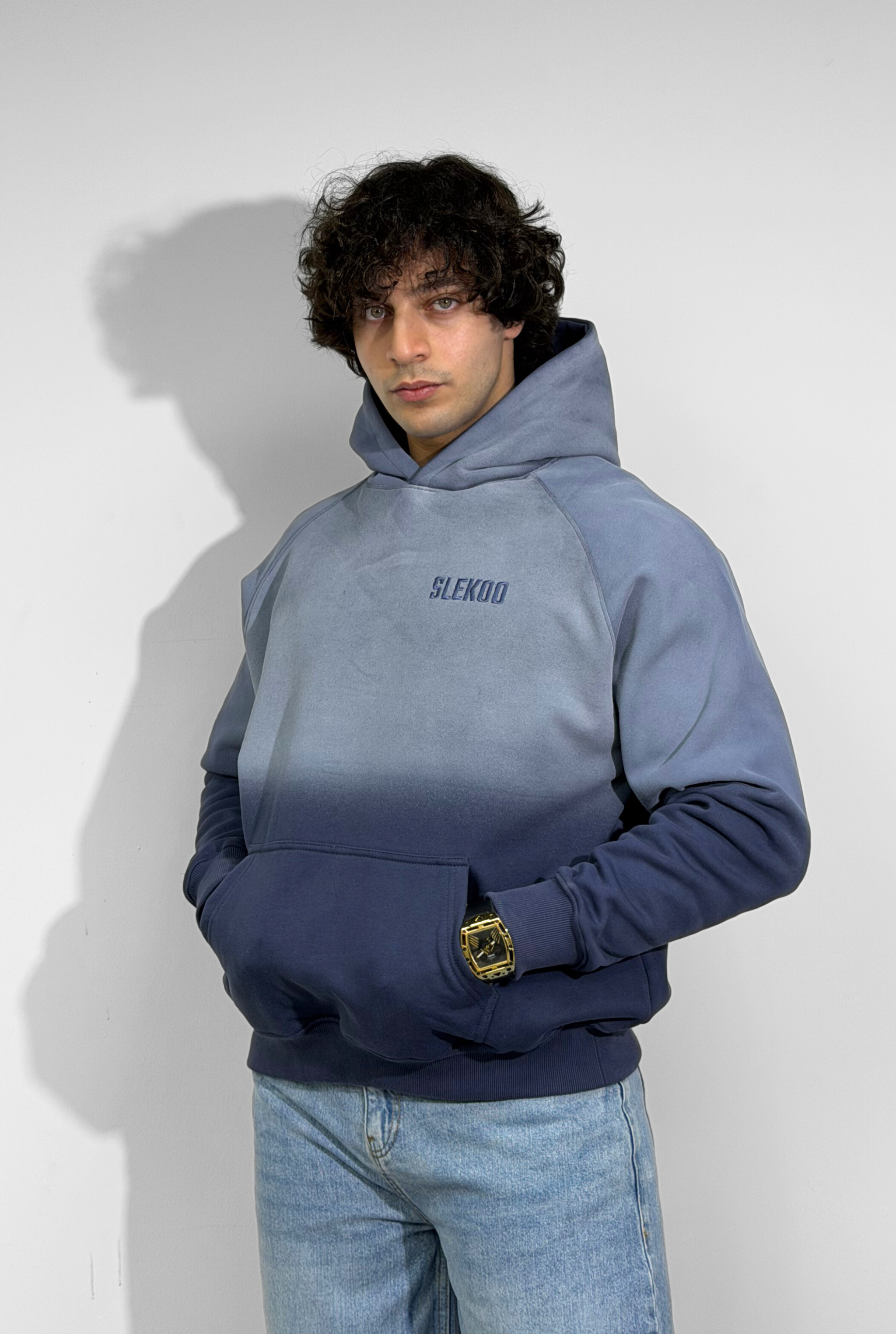 Unisex Faded Washed Oversize Hoodie Dark Navy Blue Edition