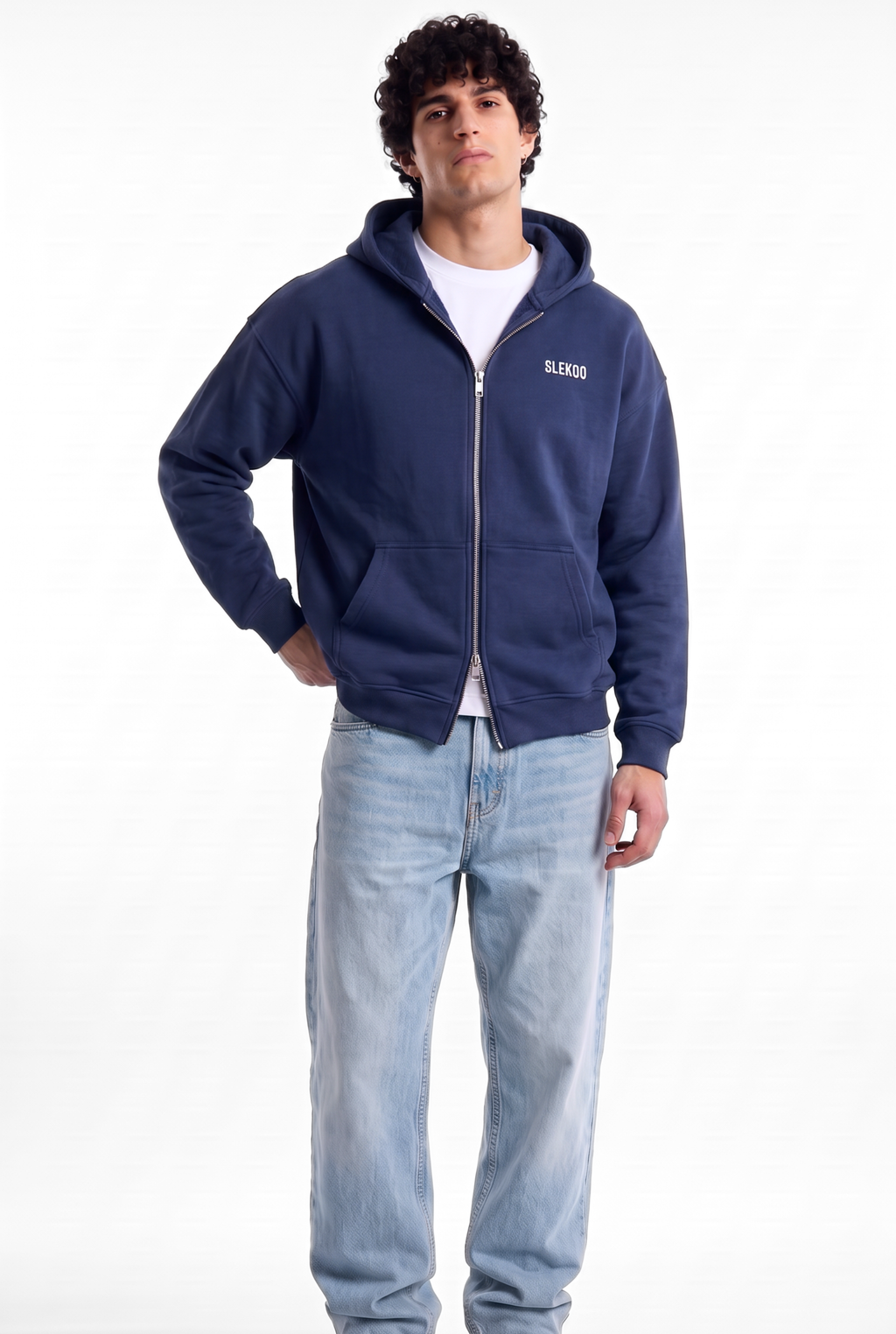 Unisex Navy Oversize 2 Way Zipper Hoodie