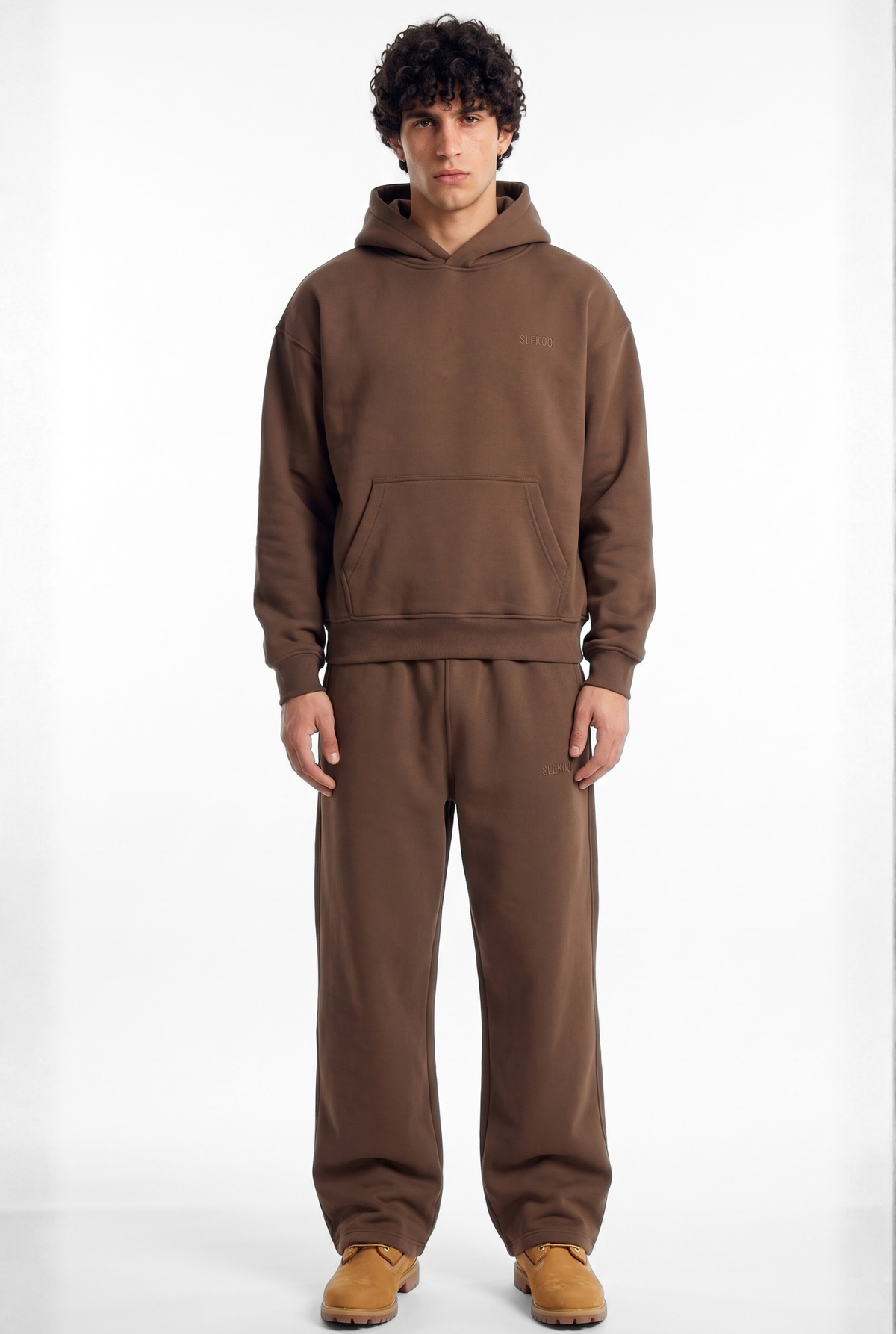 Basics Unisex Brown Tracksuit Oversize Hoodie & Baggy Sweatpants