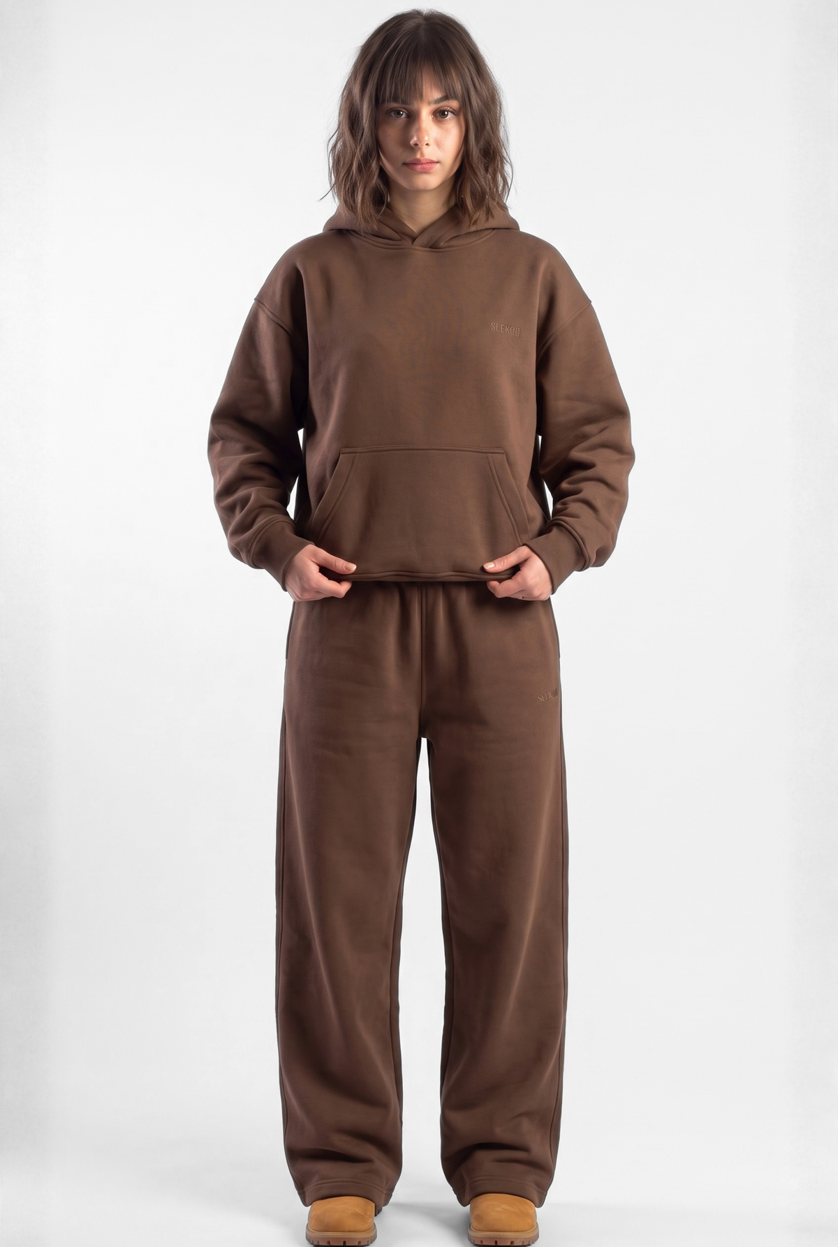 Basics Unisex Brown Tracksuit Oversize Hoodie & Baggy Sweatpants