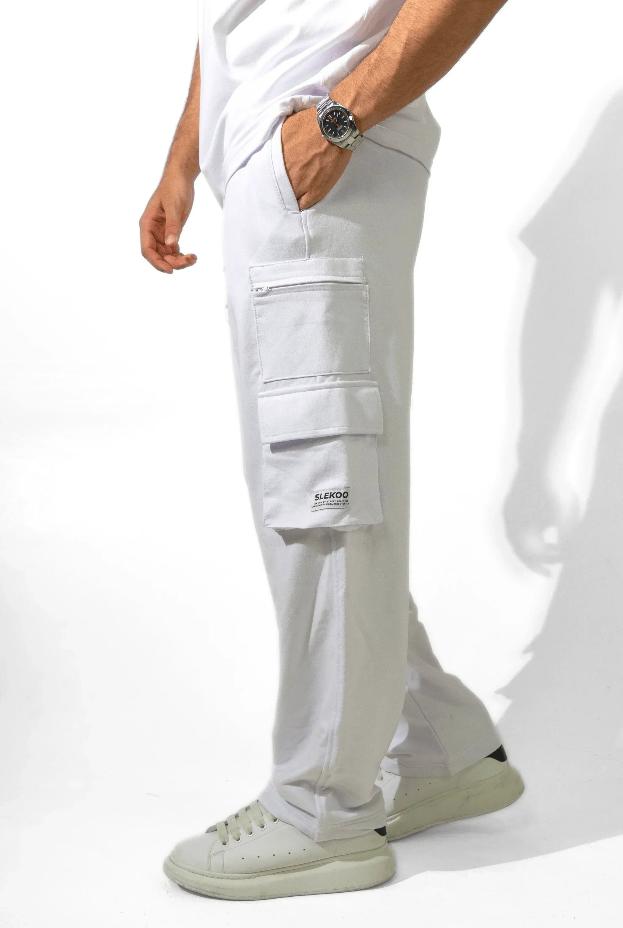 Unisex White Cargo Baggy Pants