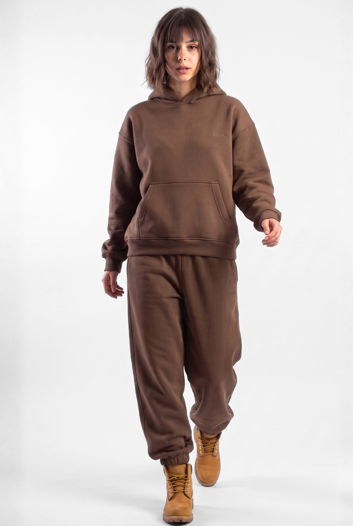 Basics Unisex Brown Tracksuit Oversize Hoodie & Closed Bottom Sweatpants