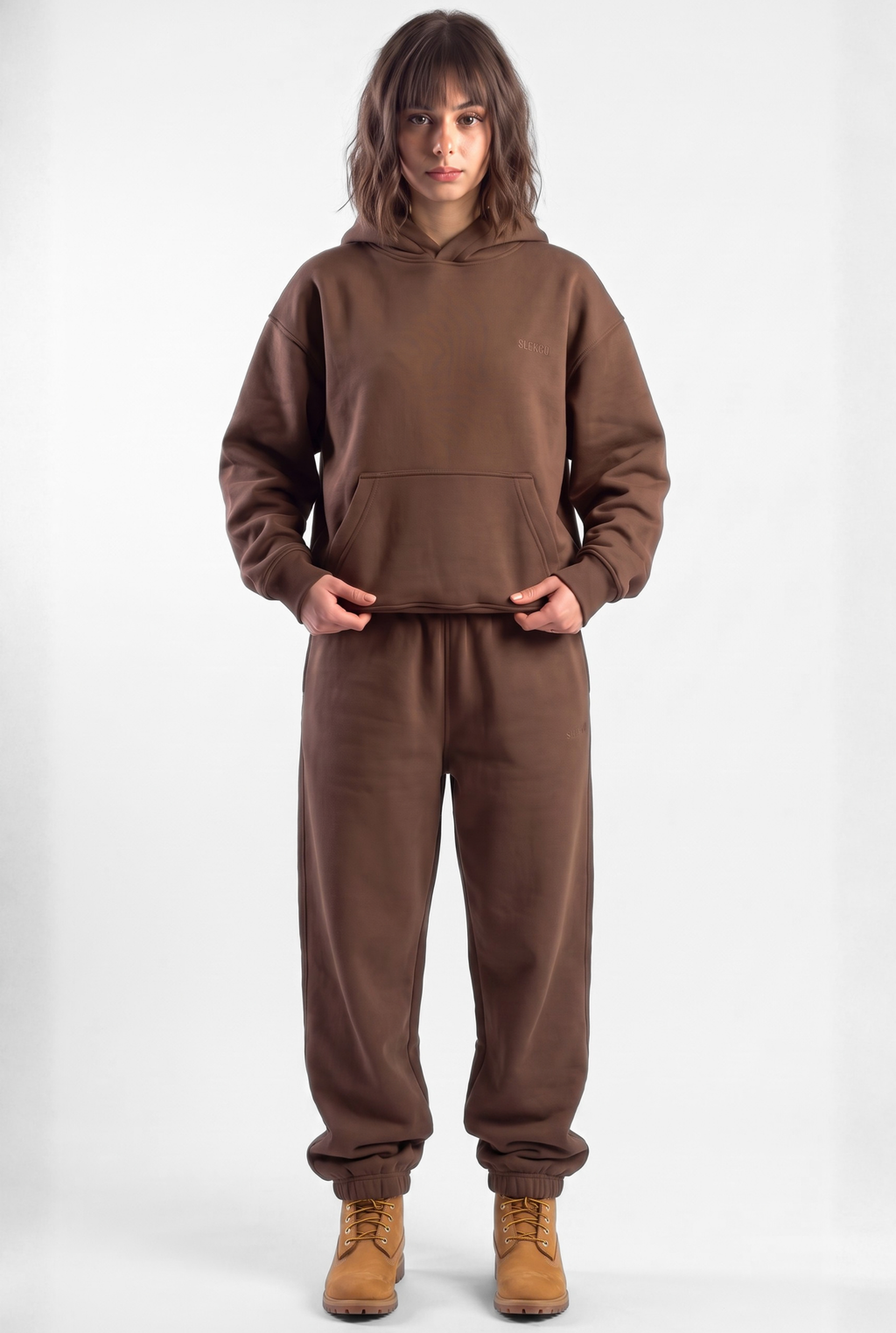 Basics Unisex Brown Tracksuit Oversize Hoodie & Closed Bottom Sweatpants