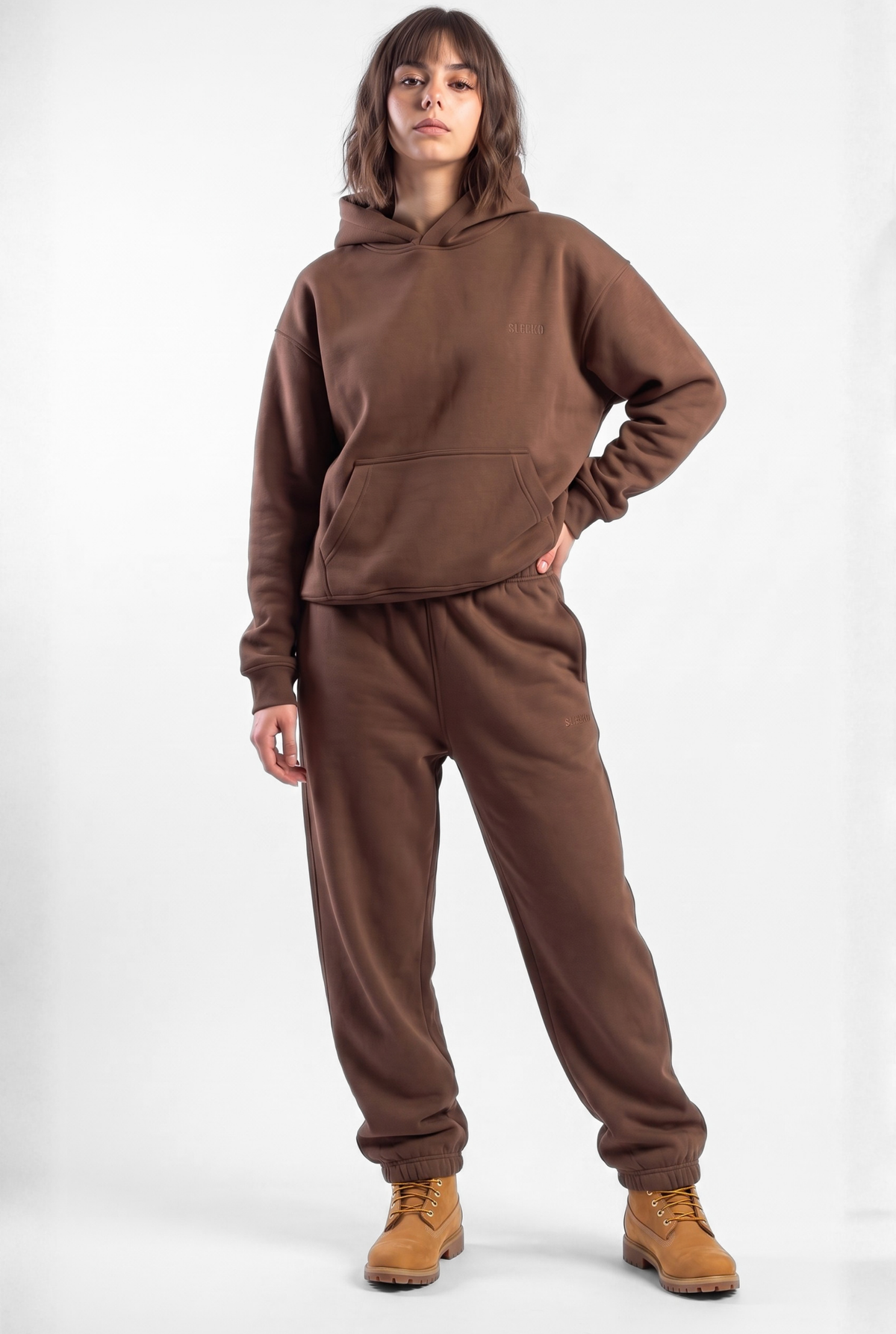Basics Unisex Brown Tracksuit Oversize Hoodie & Closed Bottom Sweatpants