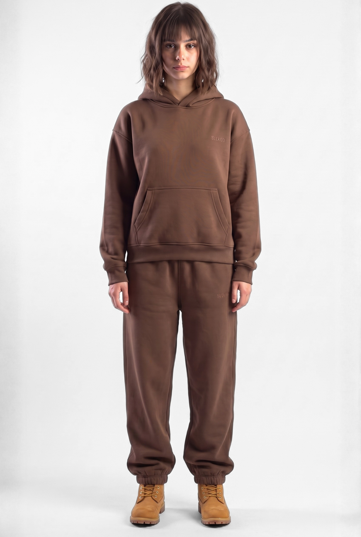 Basics Unisex Brown Tracksuit Oversize Hoodie & Closed Bottom Sweatpants