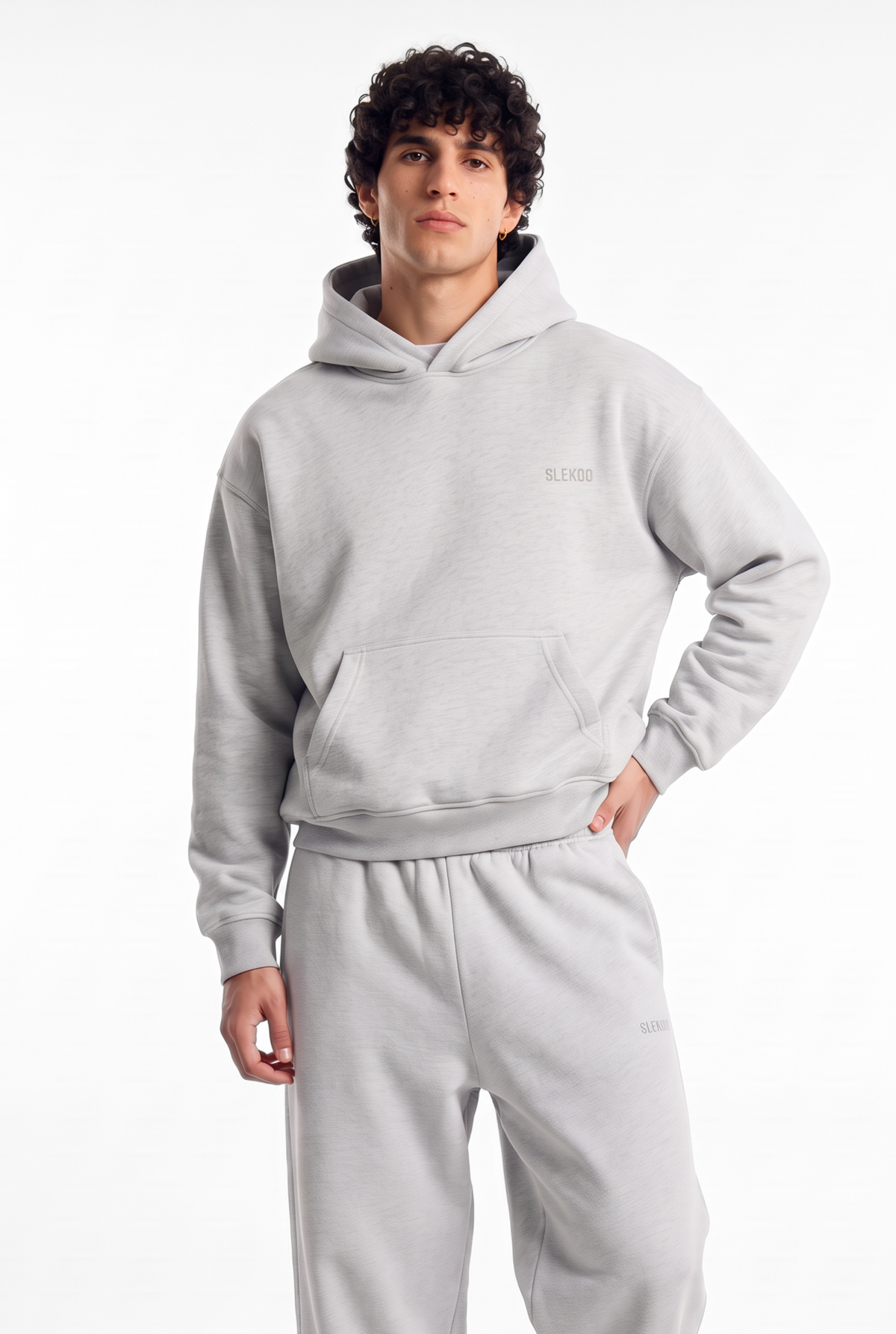 Basics Unisex Mesh Grey Tracksuit Oversize Hoodie & Closed Bottom Sweatpants