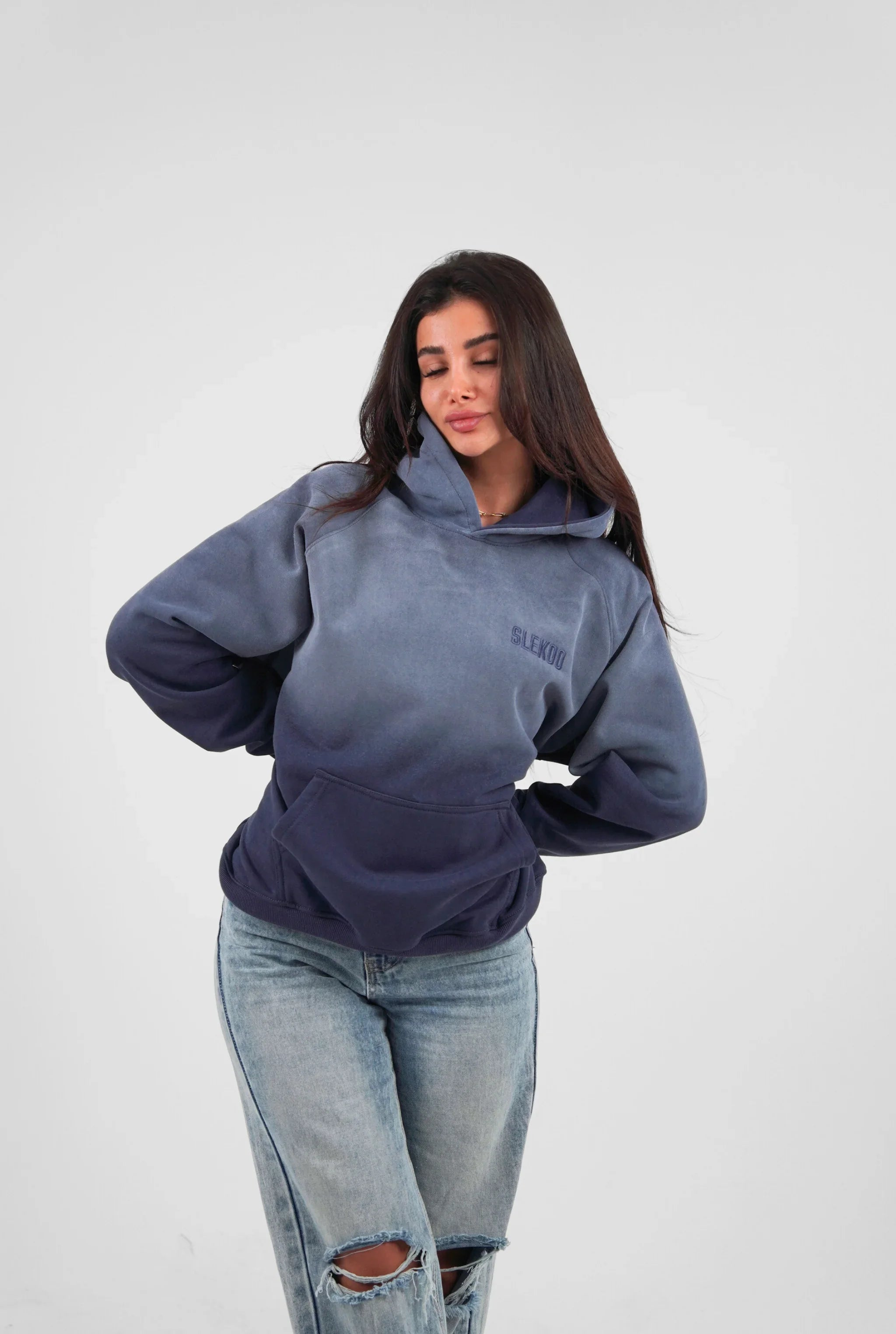 Unisex Faded Washed Oversize Hoodie Dark Navy Blue Edition