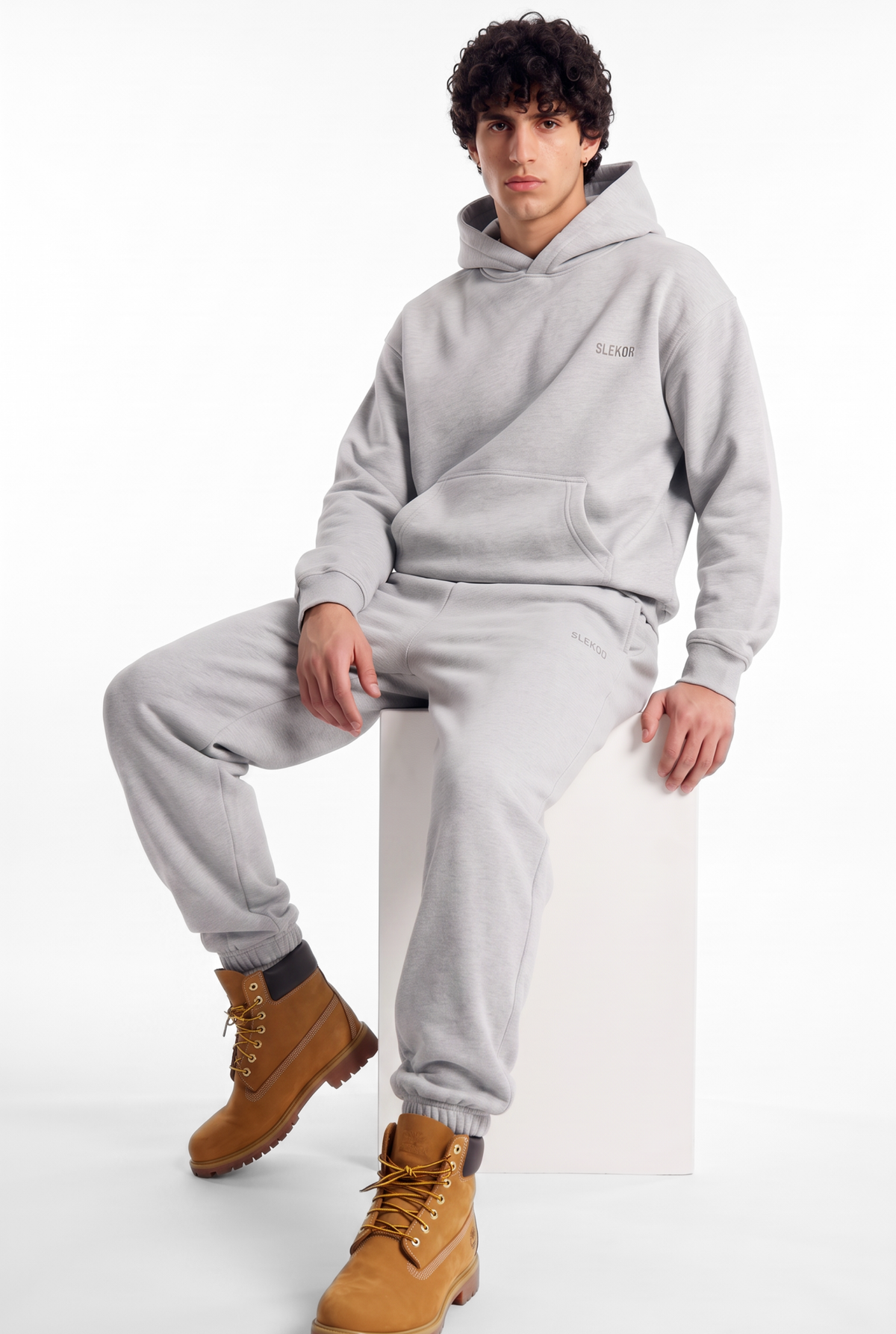 Basics Unisex Mesh Grey Tracksuit Oversize Hoodie & Closed Bottom Sweatpants