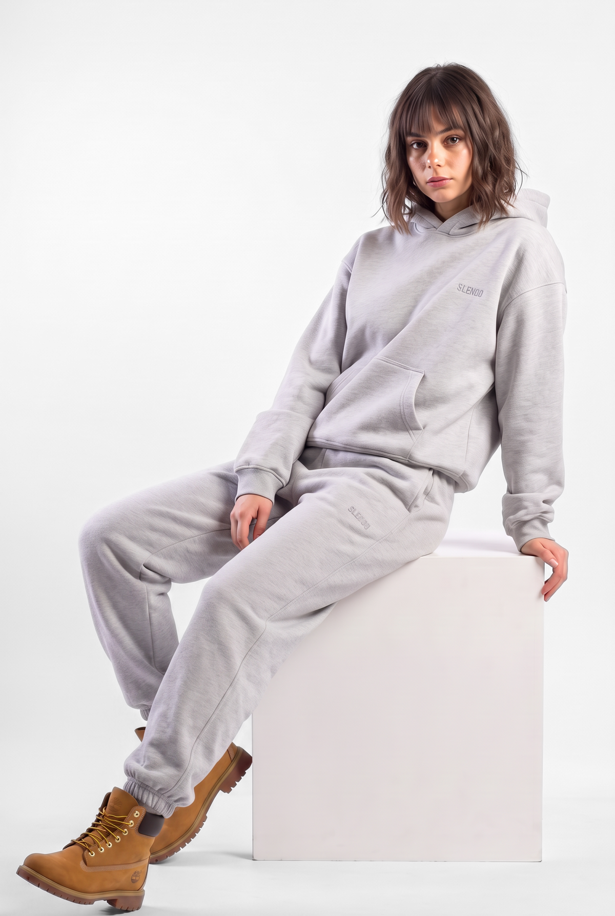 Basics Unisex Mesh Grey Tracksuit Oversize Hoodie & Closed Bottom Sweatpants
