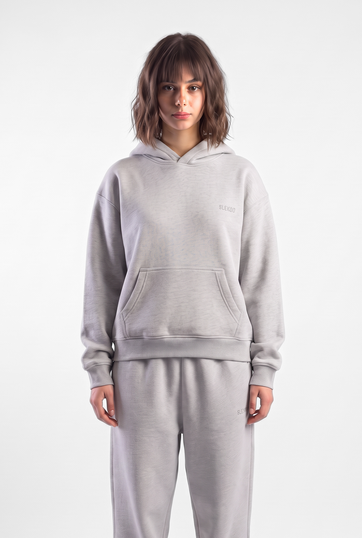 Basics Unisex Mesh Grey Tracksuit Oversize Hoodie & Closed Bottom Sweatpants