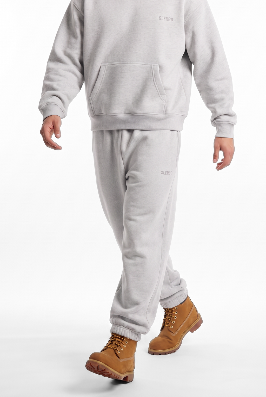 Basics Unisex Mesh Grey Tracksuit Oversize Hoodie & Closed Bottom Sweatpants