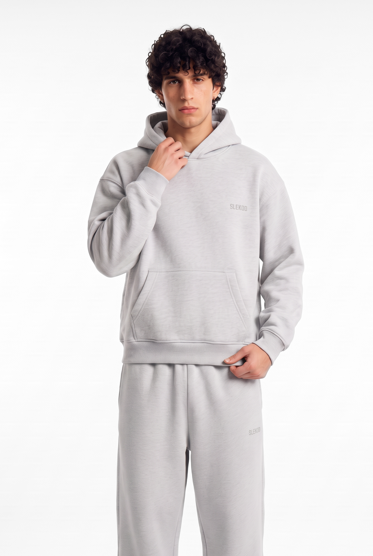 Basics Unisex Mesh Grey Tracksuit Oversize Hoodie & Closed Bottom Sweatpants