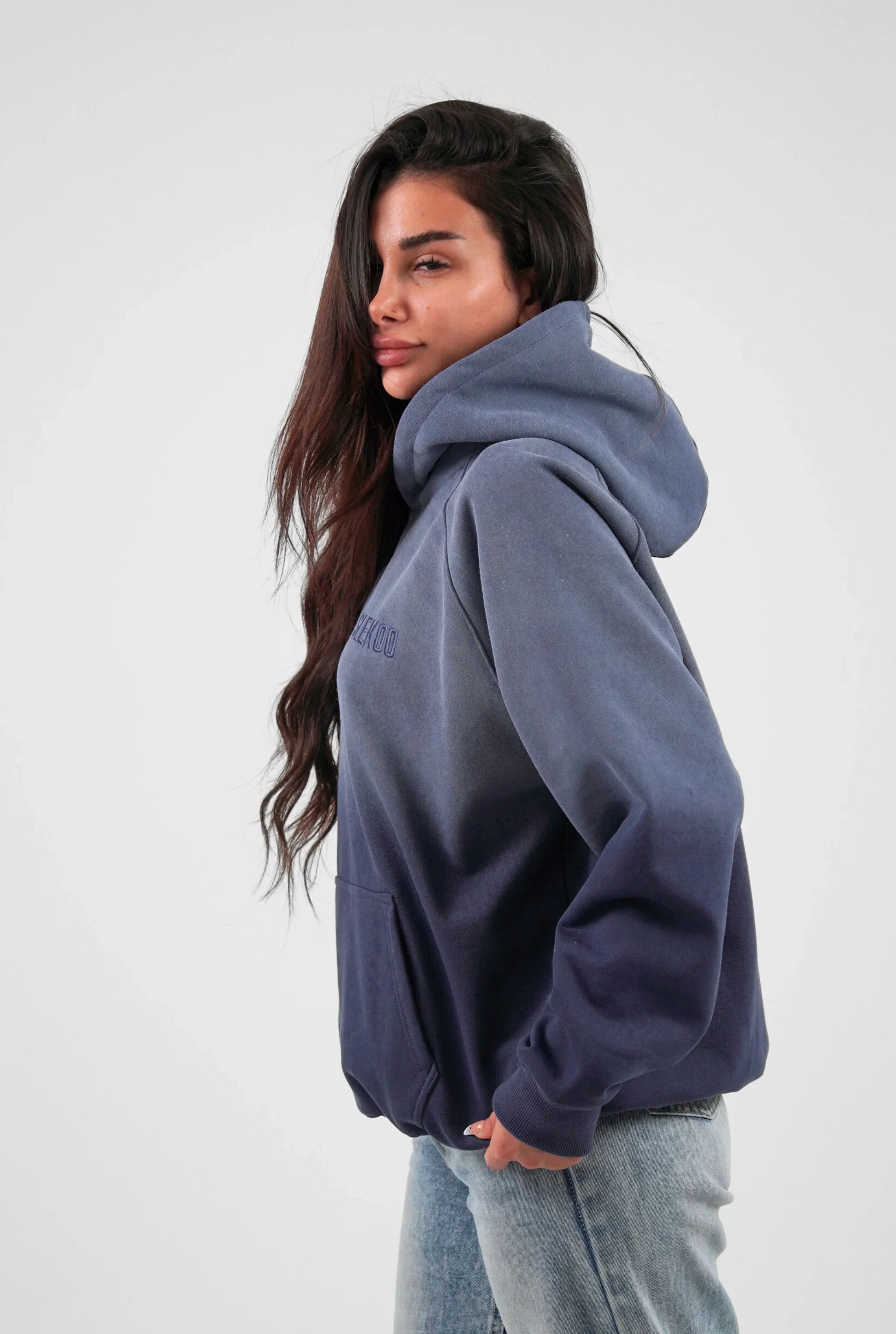 Unisex Faded Washed Oversize Hoodie Dark Navy Blue Edition